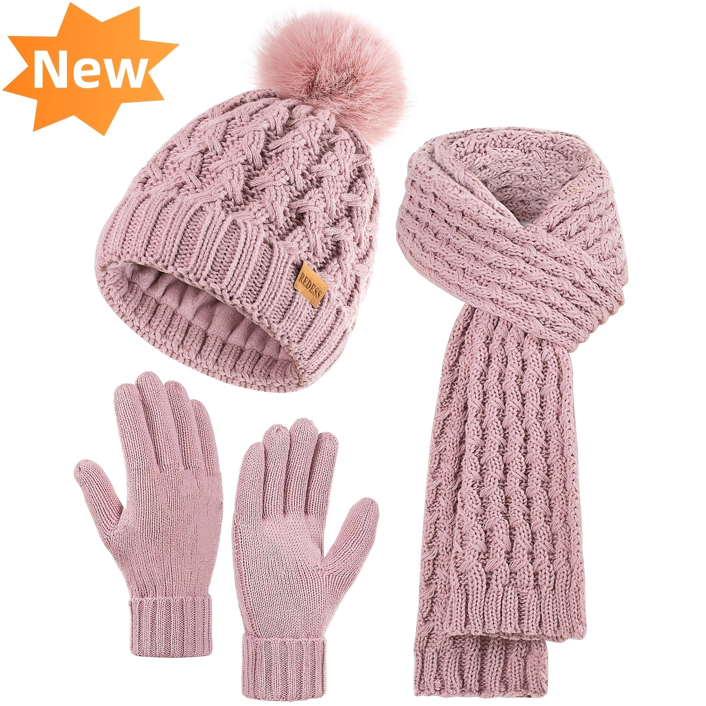 Women's Scarf, Gloves & Beanie Hat Set, Plush Touchscreen Gloves, Cold Weather Hand & Neck Warmers, Christmas & Thanksgiving Gifts for Adults, Beige/Elegant Multi-Color Options (Brown/Beige/Tan), Cozy Winter