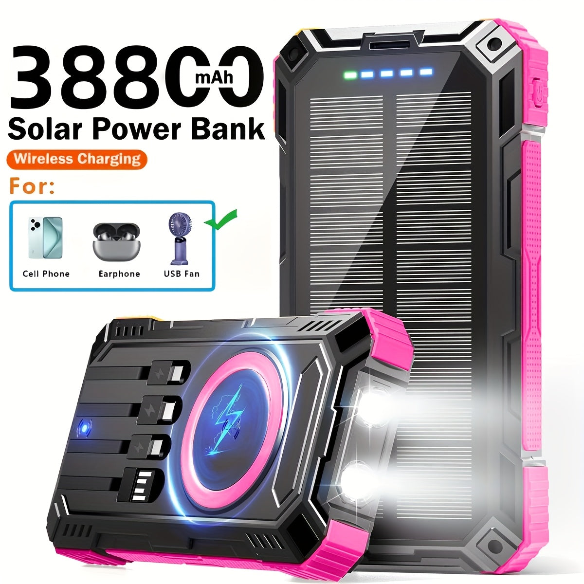 38800mAh USB Portable Solar Charger With LED Flashlight Compass Hiking Buckle Ideal Travel Camping Power Bank