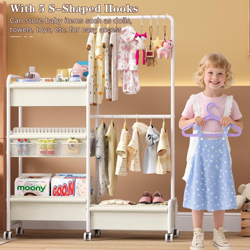 Two-in-One Diaper Caddy and Clothes Organizer Rolling Cart