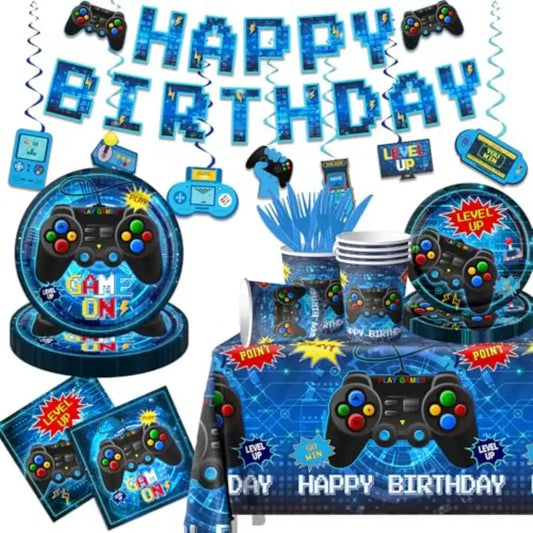 185pcs Gaming Birthday Party Decoration Set with Controller Balloons, Tablecloths, Plates & Cups - Multi-Game Themed Party Supplies for &, No Electricity Needed, Easy Setup with Numbered Level Up Decorations, Happy Birthday B