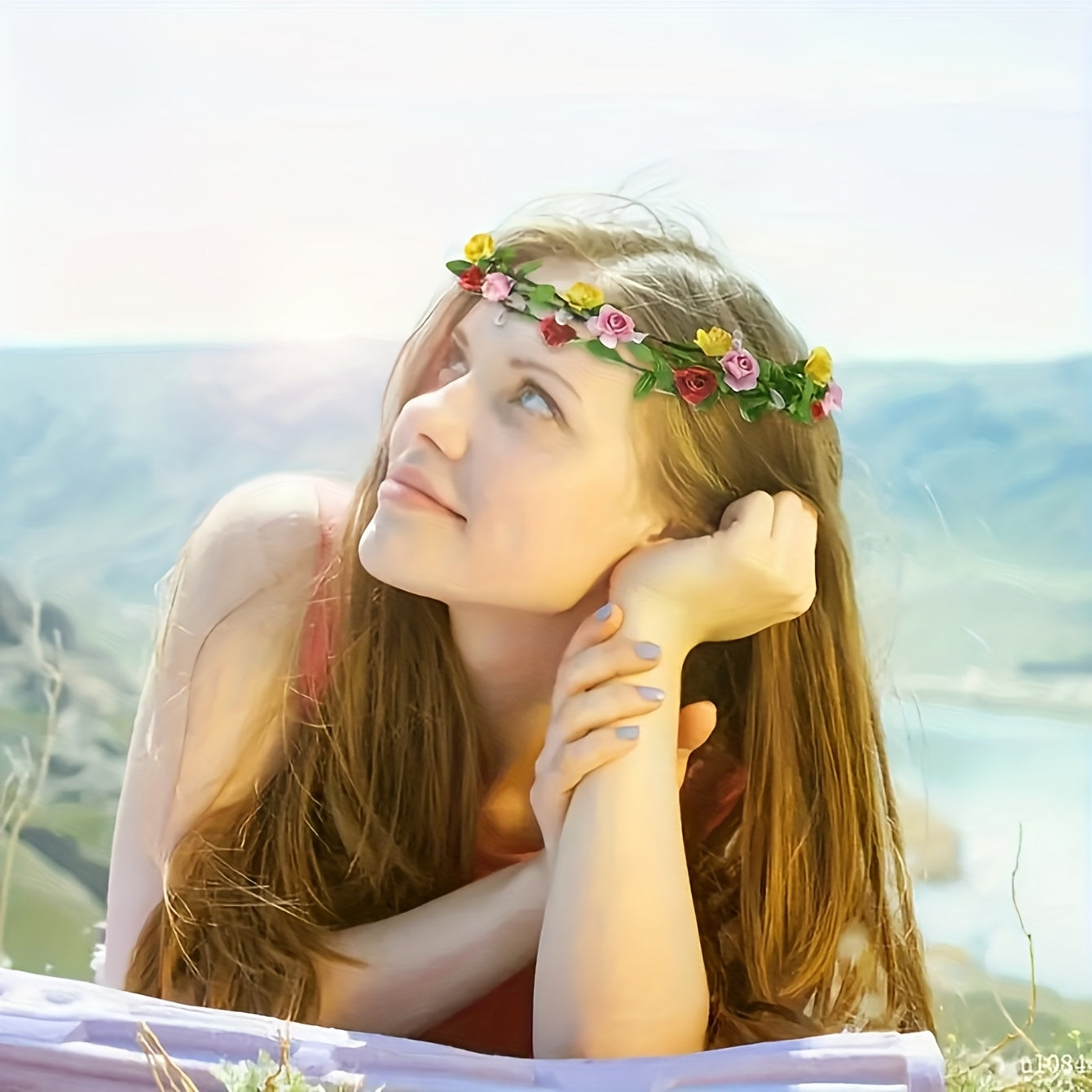 [Bohemian LED Flowers] 20pcs Bohemian LED Flowers with Braided Headband - Green Rattan & Paper Flowers (Random Color) - for Wedding, Party, Cosplay, Christmas, Birthday, Holiday, Photography, Camping, Glow, Concert