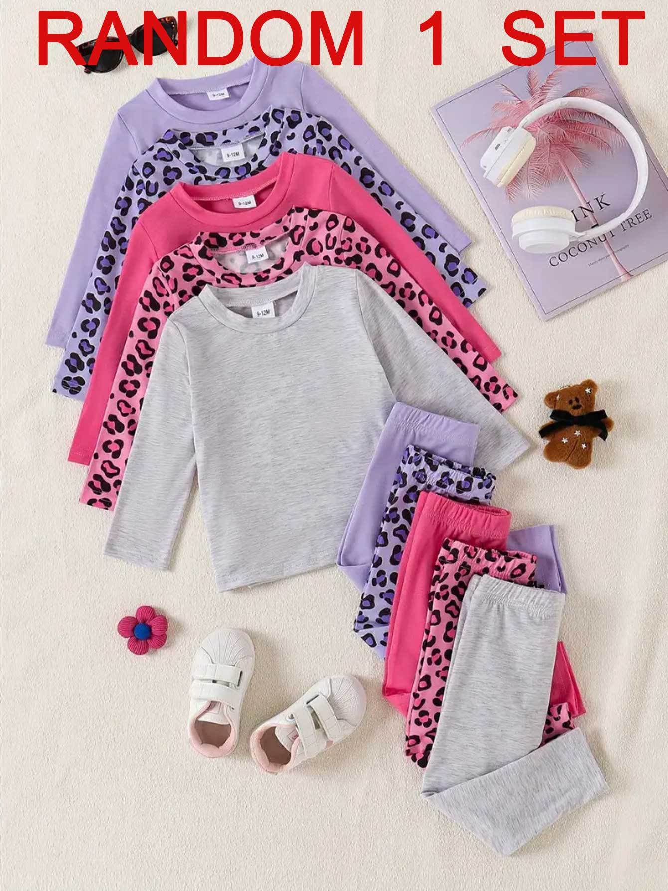 Girls' casual long-sleeved shirt and pants set, one sets randomly included, 2pcs included. adorable and sweet heart-shaped letter printing, suitable for spring, autumn, daytime or outdoor sportswear, highly suitable for outdo