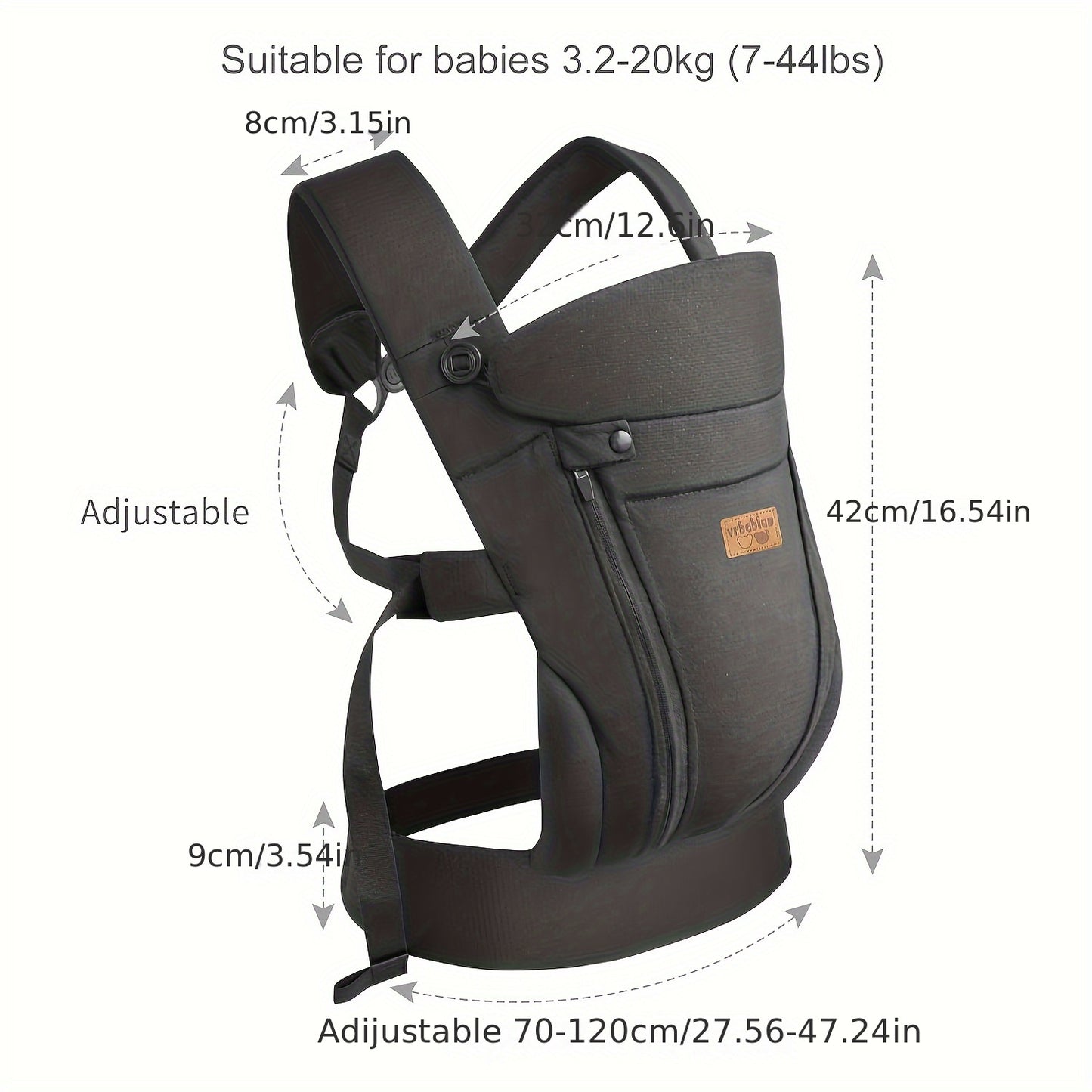 VRBABIES Ergonomic Baby Carrier With Adjustable Waist Belt Buckles