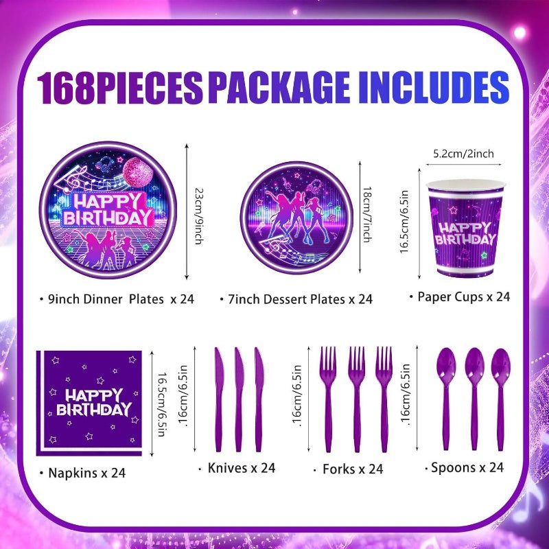 168pcs Kpop Birthday Decorations | K Party Plates, Napkins, Cups, Knives, Forks, Spoons - Party Decorations, Serve 24, No Needed