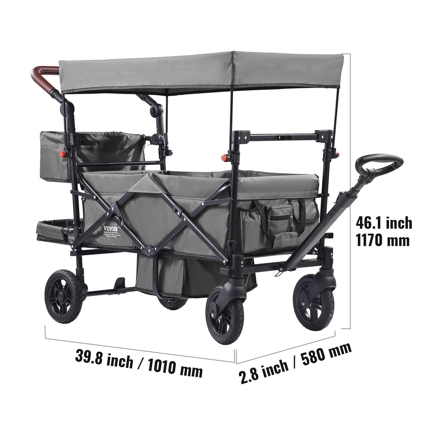 VEVOR Tandem Stroller For 2 Kids Adjustable Handle Canopy