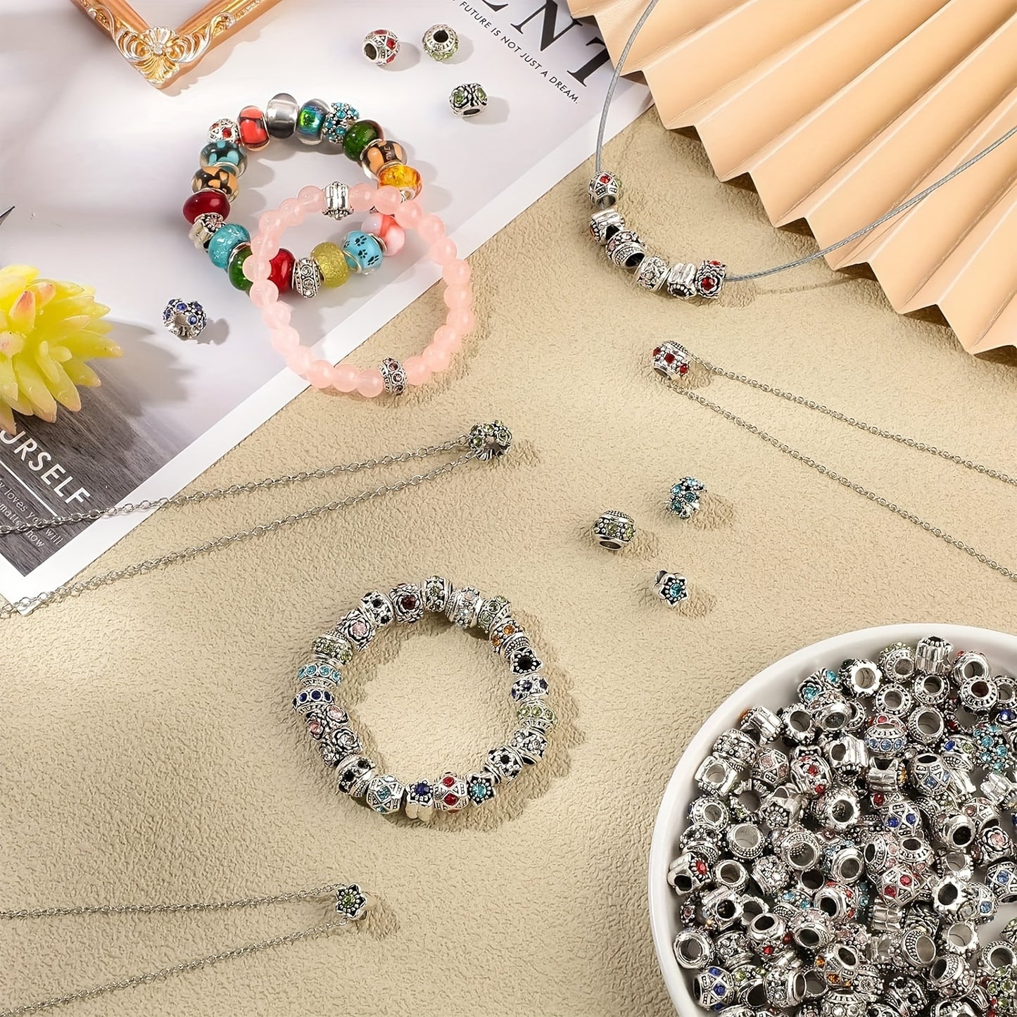 Illusory 200pcs European Beads for Jewelry Making Alloy Rhinestones