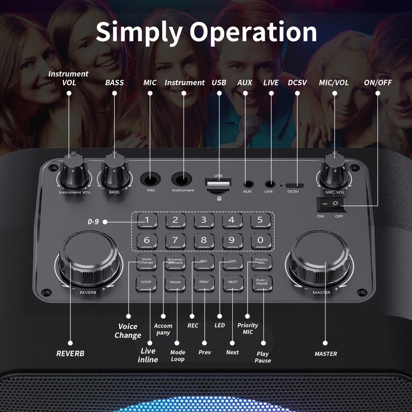 T19-T Karaoke Speaker with 2 Microphones, Karaoke Machine for Adult, Wireless Speaker with Karaoke Function, Home Speaker Karaoke System with RGB Light, Live Streaming Function, Christmas Gift