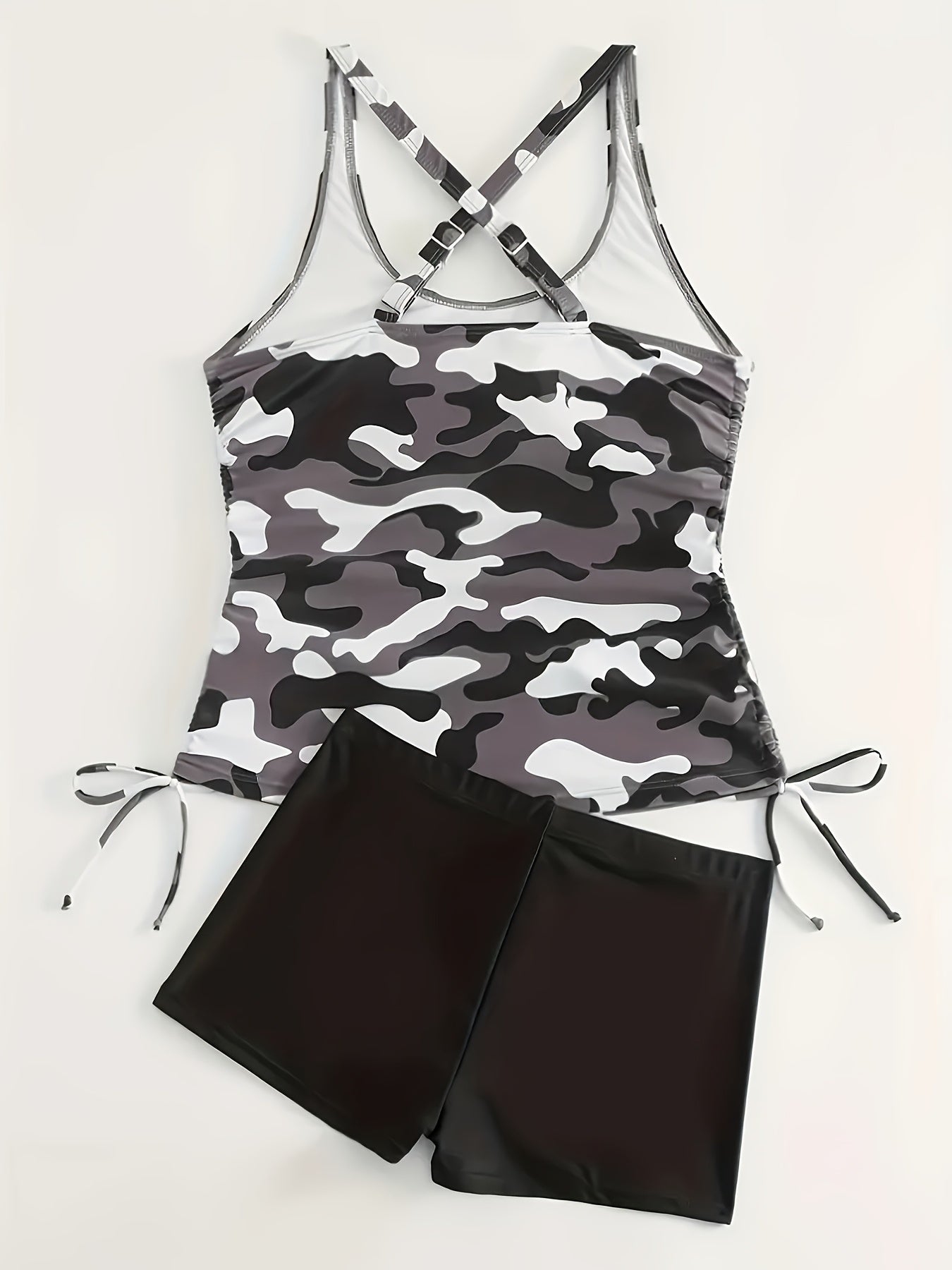 Popular New European And American Swimsuit Women'S Tankini Two-piece Set Conservative Split Slimming Camisole Camouflage Swimsuit Women