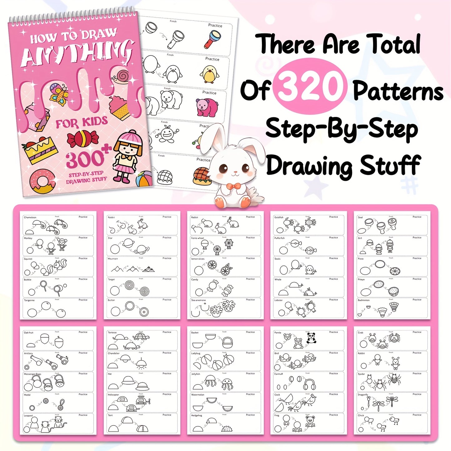 Kids Drawing Sketchbook - How to Draw Anything for Children Ages 3-6, 300+ Step-by-Step Drawing Lessons, Creative Art Projects, Cartoon Characters & Animals, Durable Art Paper, with Educational Activity Book for Preschool & K