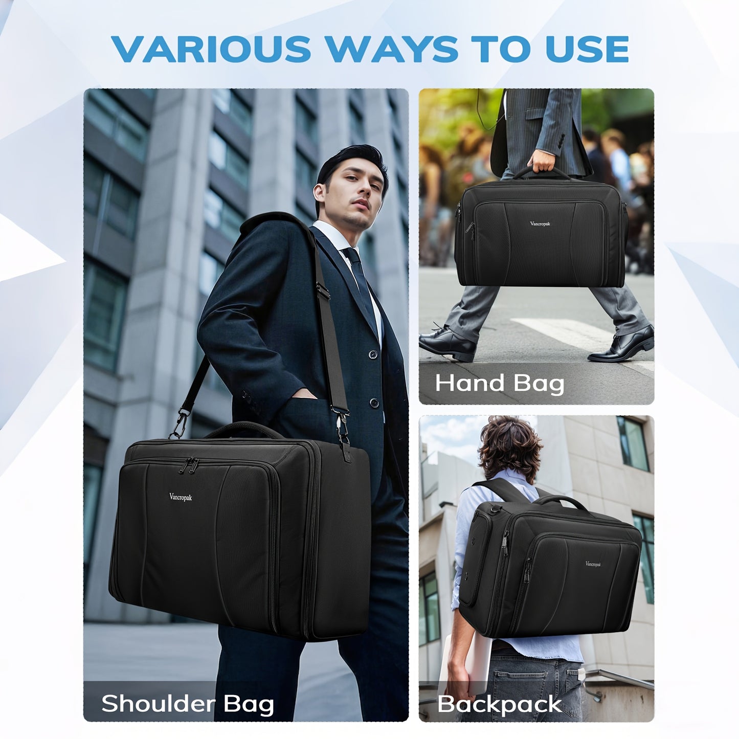 Convertible Carry On Garment Bag With Backpack Straps, Airline Approved Travel Garment Duffel Bag With Shoe Compartment, Wrinkle Free Suit Carrier Business Suitcase For 15.6" Laptop, Black