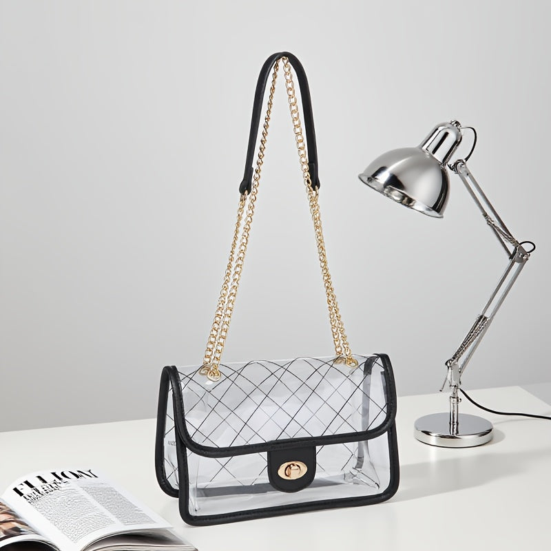 Ragsto Womens PVC Transparent Crossbody Bag With Chain Closure
