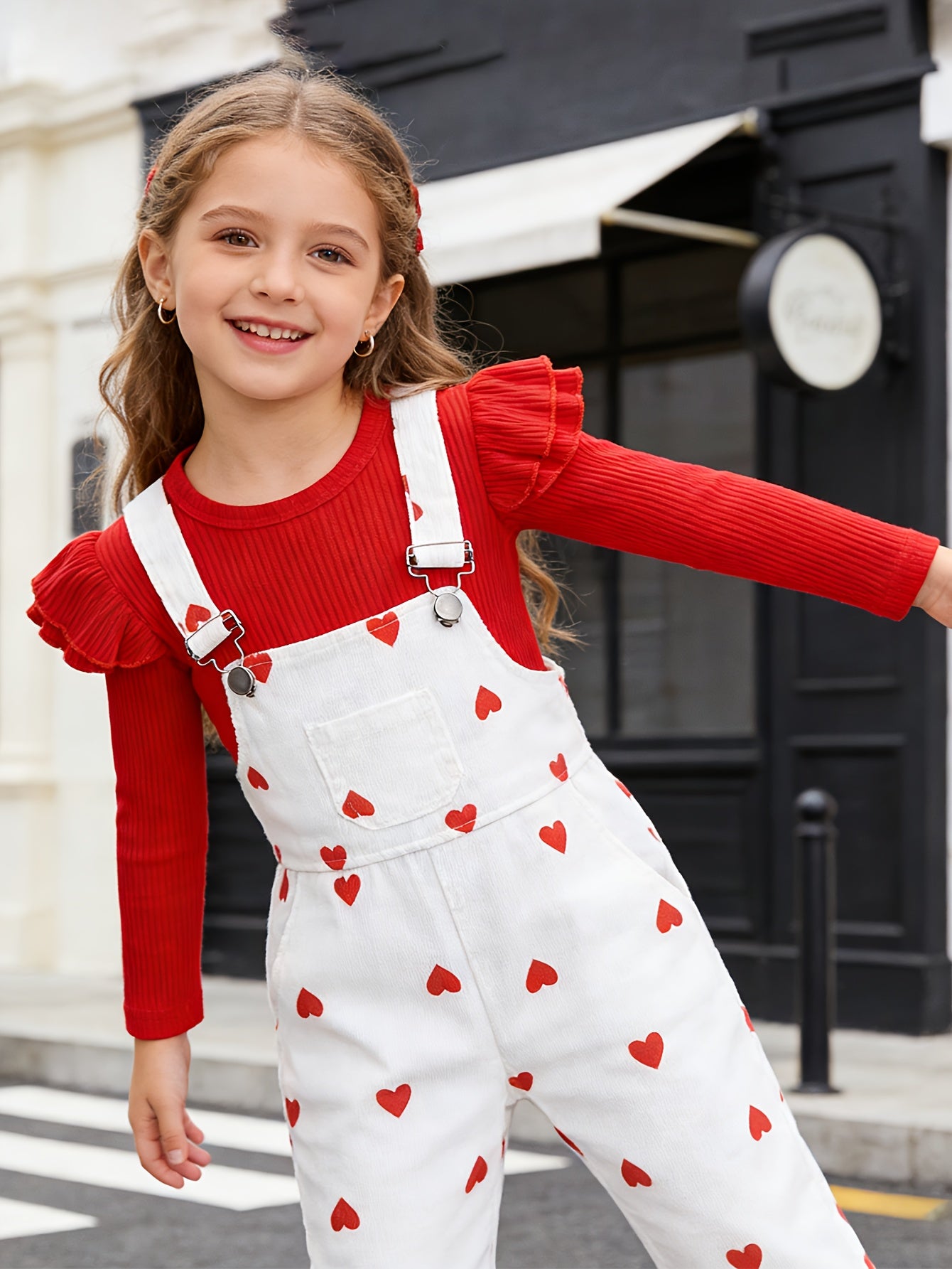 Sweet Style Heart Print Two Piece Girls Valentine Day Outfit