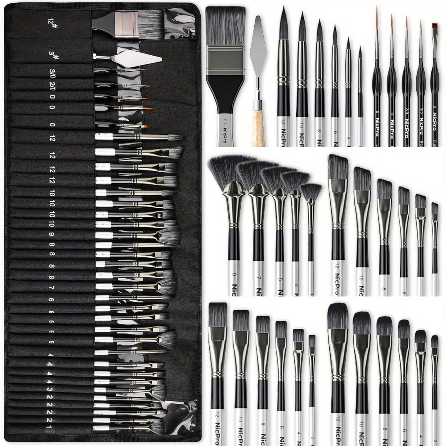 36 Piece Paint Brush Set With Palette Knife Cloth Roll