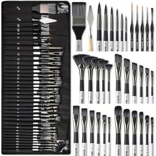 36 Piece Paint Brush Set With Palette Knife Cloth Roll