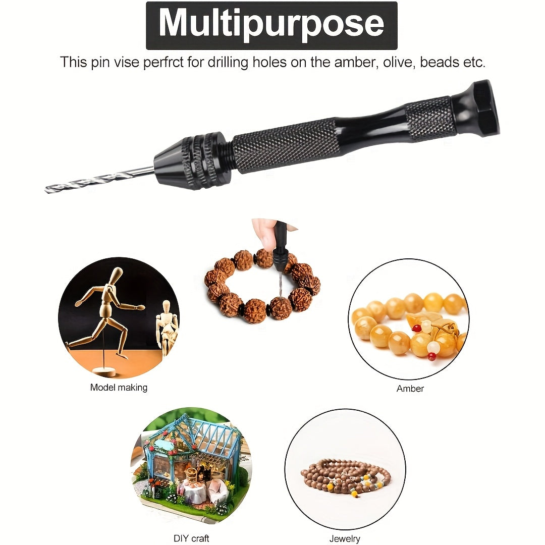 60Pcs Alloy Needle Vise Hand Drill Set With Mini Twist Drill Bits For Jewelry Crafts Woodworking