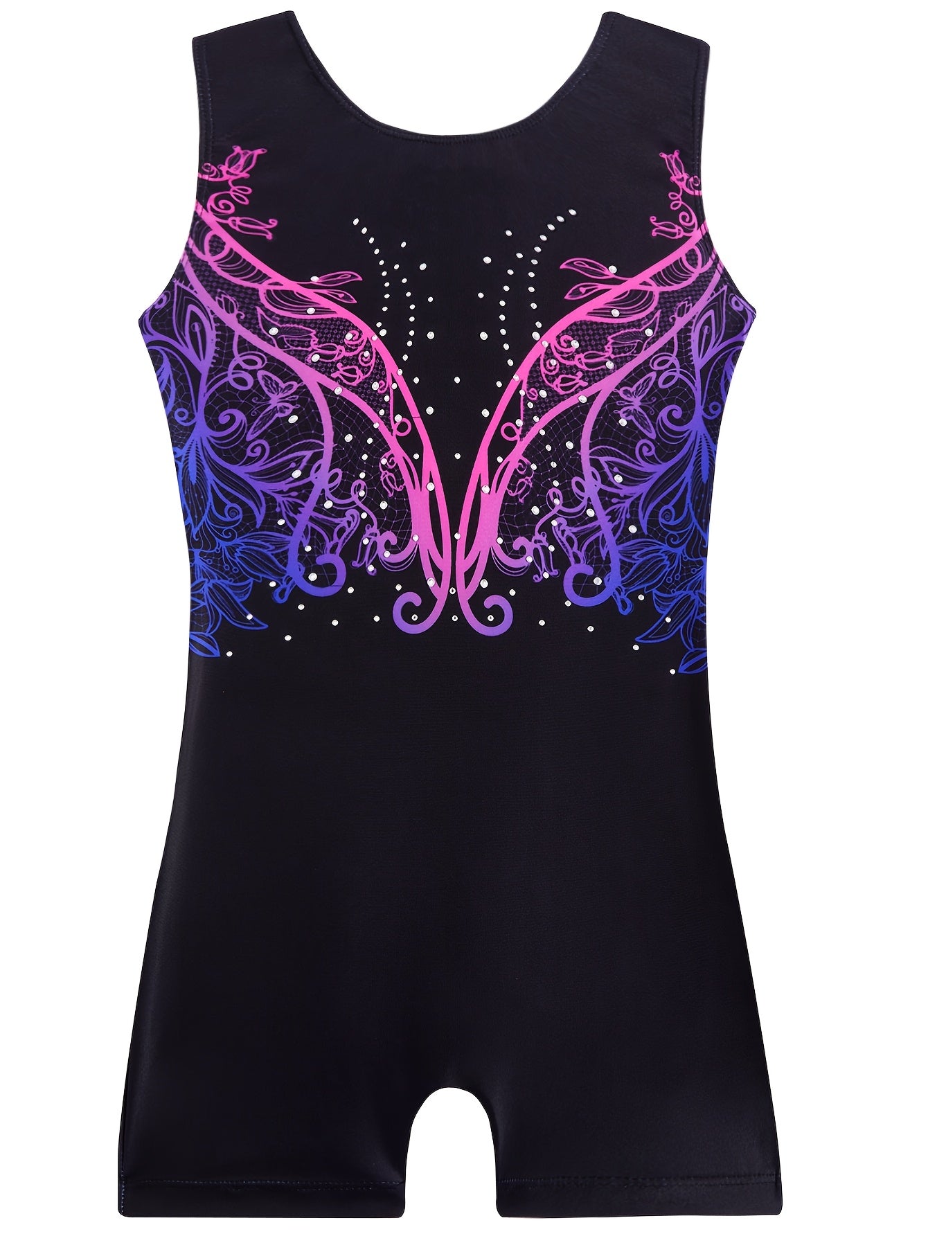 2 Piece Girls Gymnastics Leotards Hairband Sleeveless Unitard Gradient Sequin Design Rhinestone Embellishments Ages 3