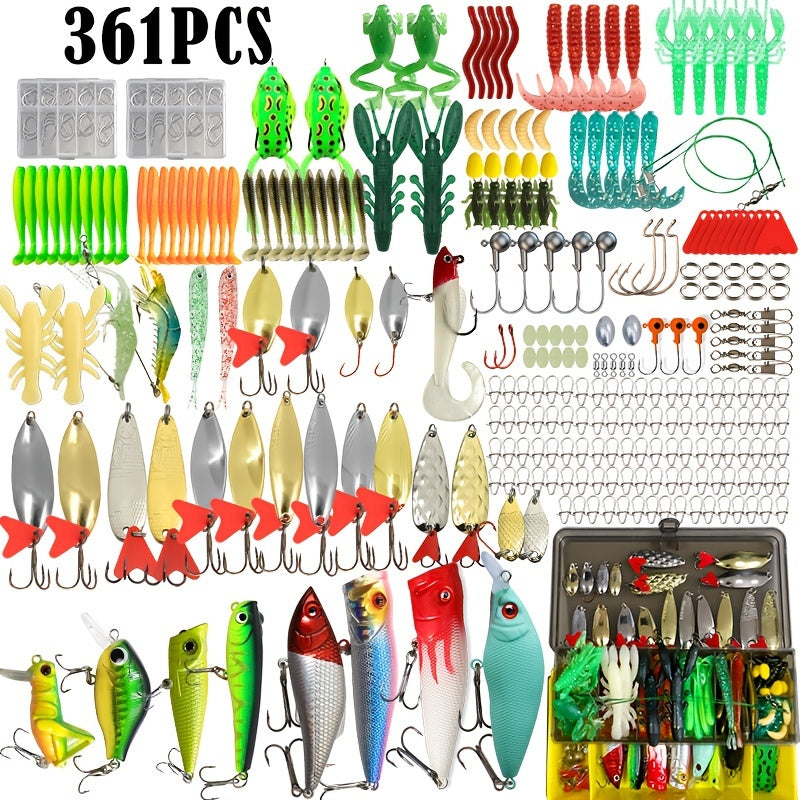 361 Piece Fishing Lures Kit With Minnow Spoon Frog Soft Worm Baits And Jig Heads Tackle Box