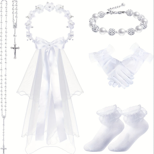 CHUMIA Complete First Communion Outfit Veil Wreath Headpiece Necklace