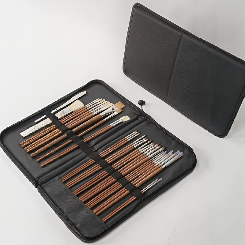 Multi Spec Paint Brush Set With Palette Knives Zipper Case