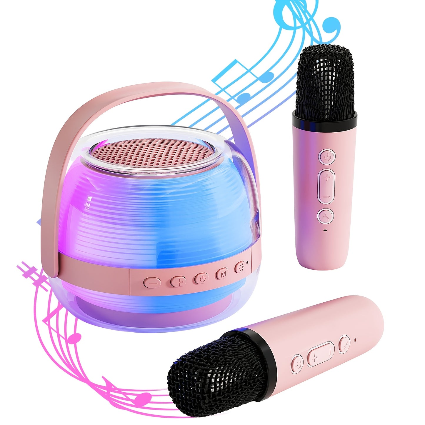 3pcs Portable Mini Karaoke Machine with 2 Wireless Microphones - USB Charging, Wireless Speakers for Birthday Party and Home Entertainment, LED Light Karaoke Machine, Birthday Party, Family Gathering, Christmas Gift, New Year