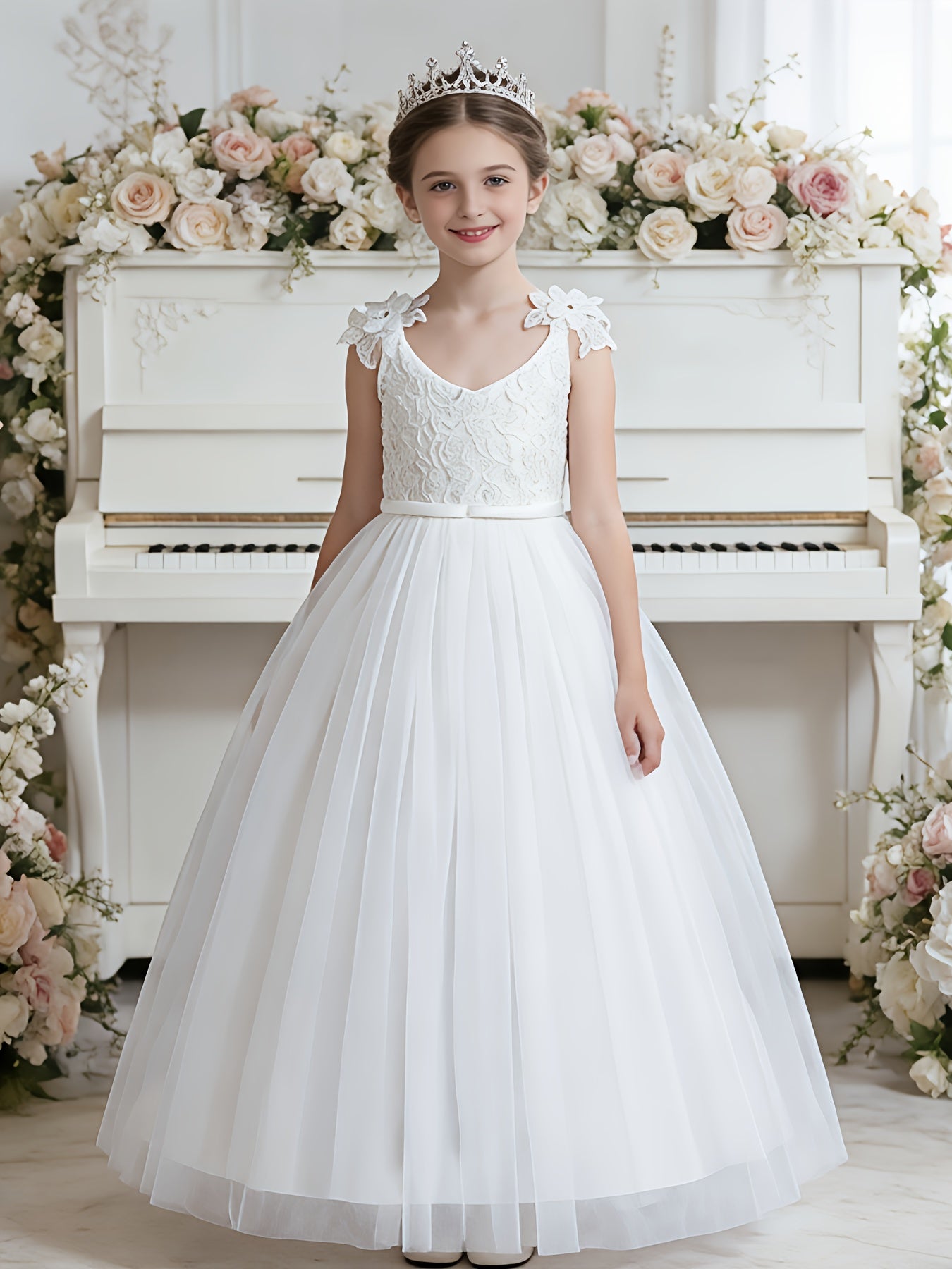 Girls Wedding Dress Strapless Mesh Princess Dress For Weddings Proms