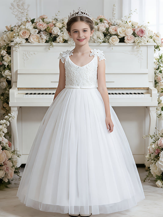 Girls Wedding Dress Strapless Mesh Princess Dress For Weddings Proms
