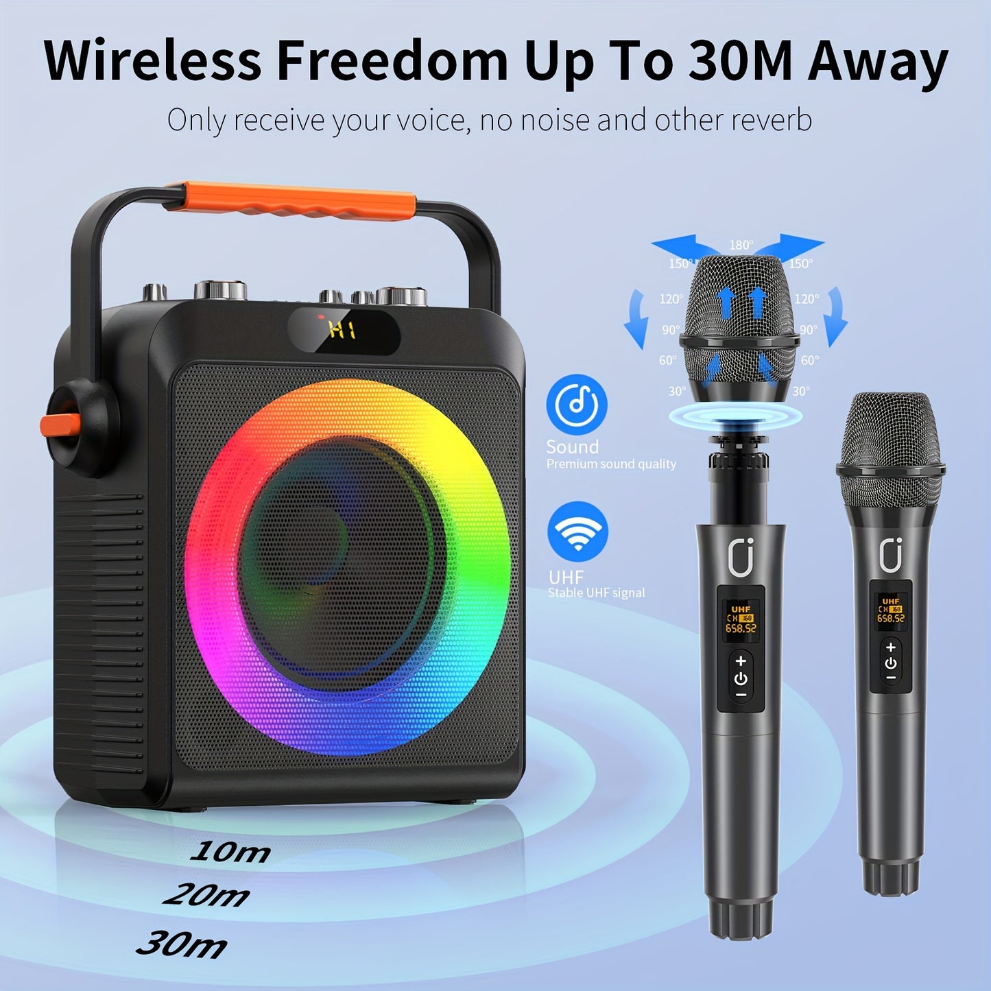 T19-T Karaoke Speaker with 2 Microphones, Karaoke Machine for Adult, Wireless Speaker with Karaoke Function, Home Speaker Karaoke System with RGB Light, Live Streaming Function, Christmas Gift