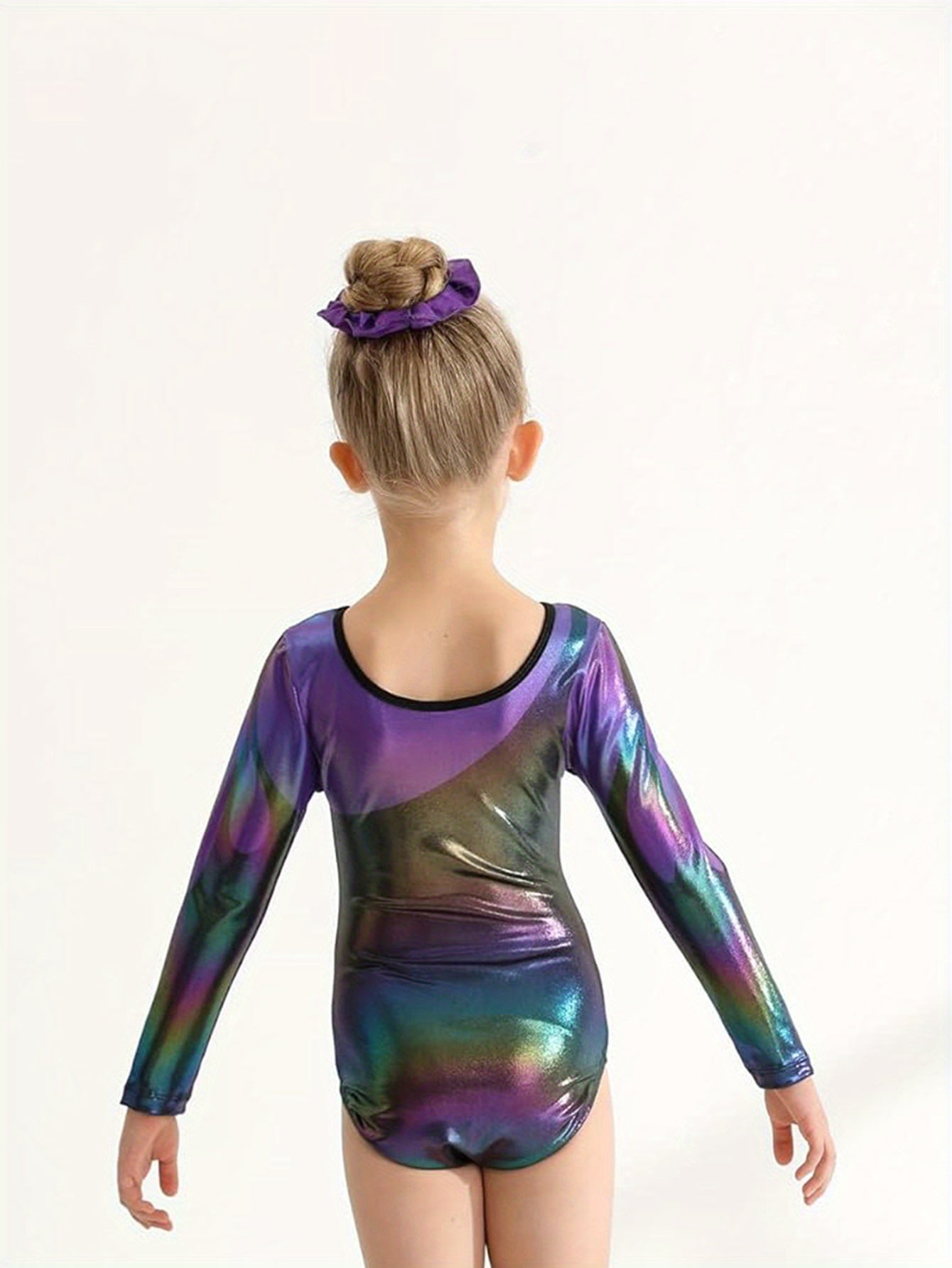 Girls' Long Sleeve Gymnastics Bodysuit - Gradient Purple to Blue Design, Breathable Stretchy Fabric, Slim Fit with Pockets for Sports, Parties & Casual Wear, All-Season Versatile Outfit, Party Attire, Sleek Sportswear, Ombre