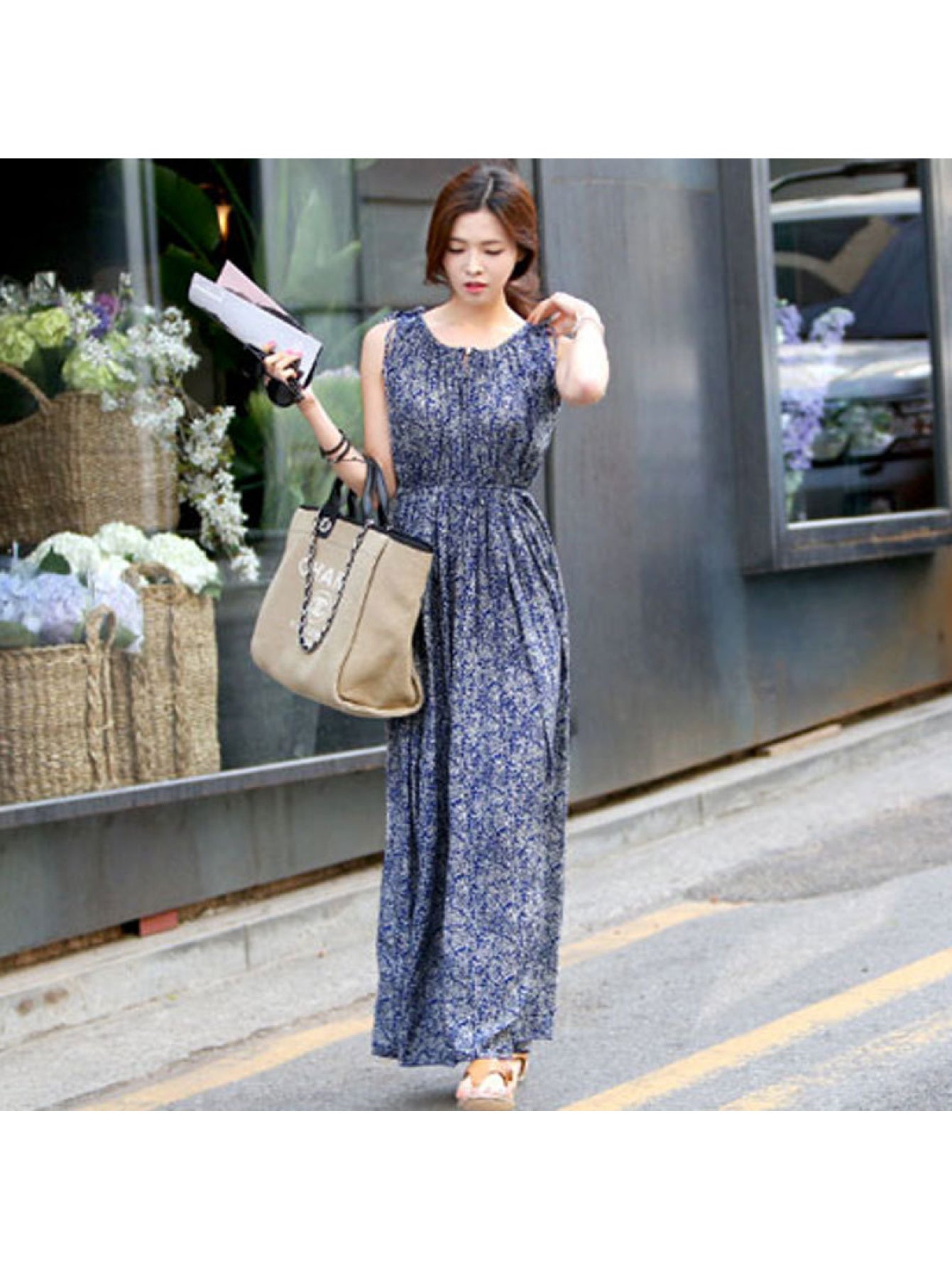 Women's Bohemian A-Line Maxi Dress - Sleeveless Summer Wedding Guest Gown with Floral Print Dress, Machine Washable Elegant Party Dresses for Beach Vacations & Special Occasions (Spring Summer Fall)