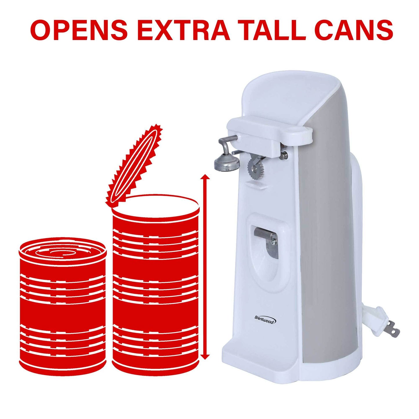 Brentwood Can Opener W/ Built-In Bottle Opener & Knife Sharpener - Wht