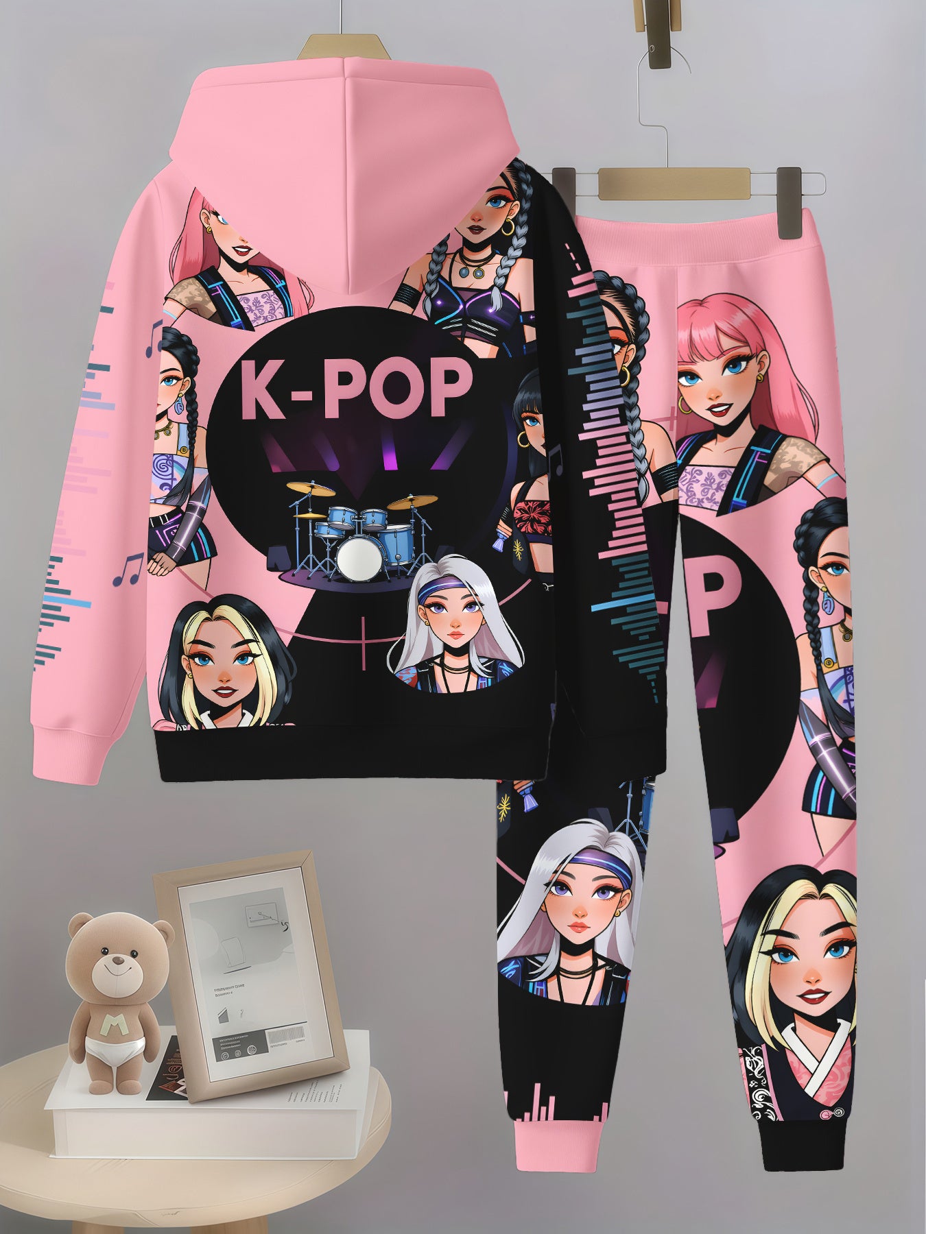 3D Printed Casual Sweatshirt and Sweatpants Set for Girls, Perfect for Outdoors, Perfect for Outdoor