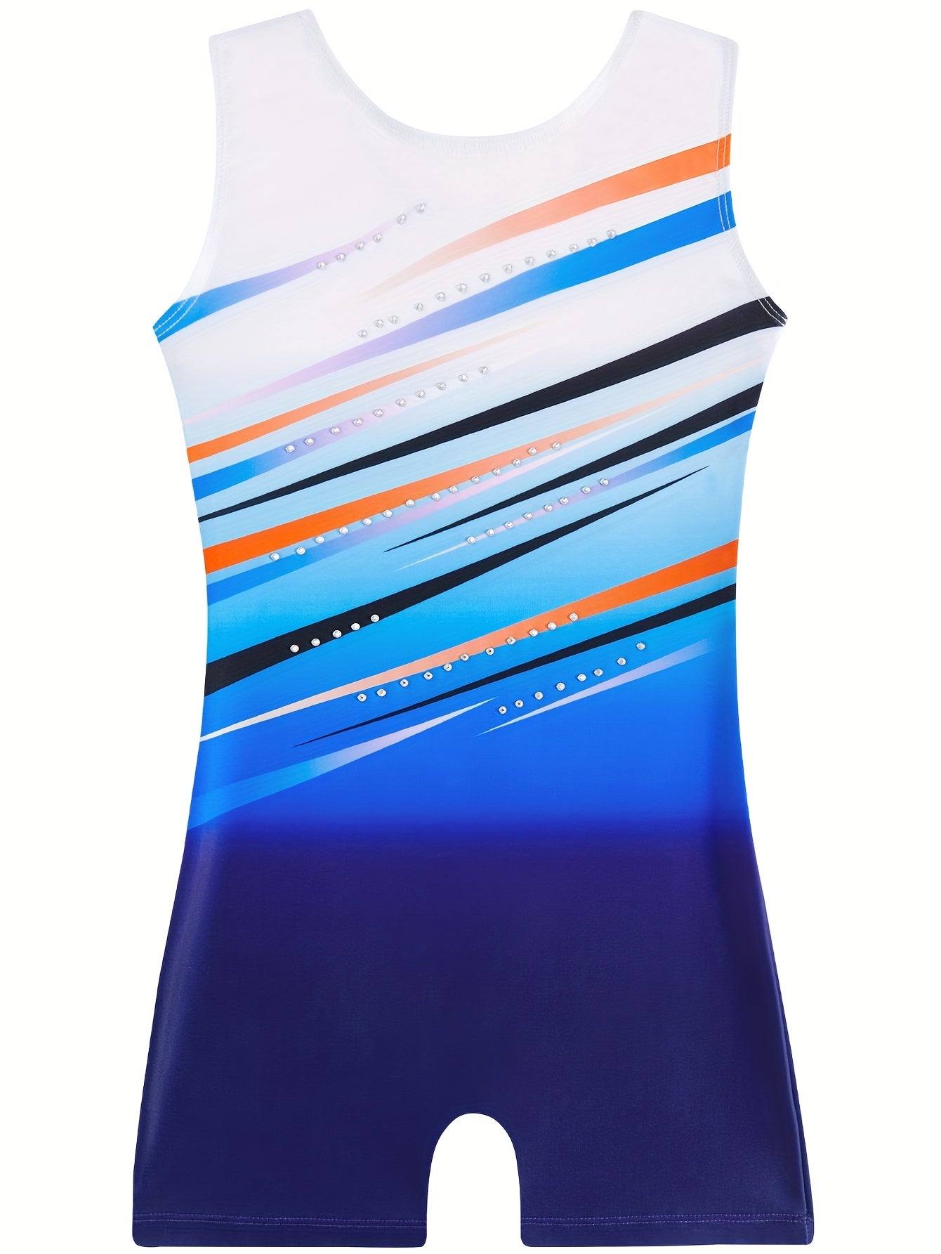 2 Piece Girls Gymnastics Leotards Hairband Sleeveless Unitard Gradient Sequin Design Rhinestone Embellishments Ages 3