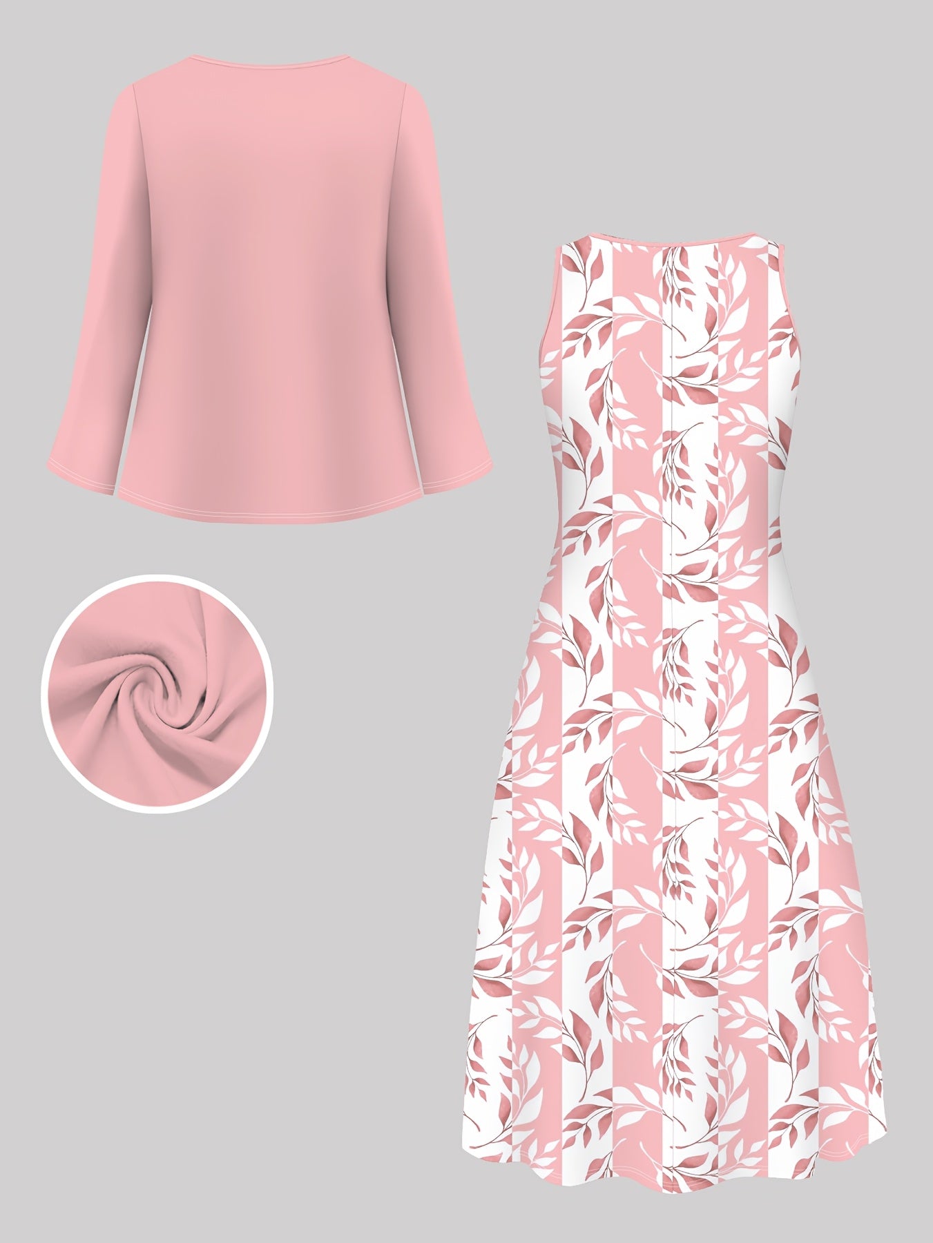 Elegant Dress Set | Drawing Pattern Print Fashion Resort Jacket Vest Long Skirt Set | Spring and Autumn Comfortable Fit Regular Casual Suit with Crew Neck and Fake Drawstring Details