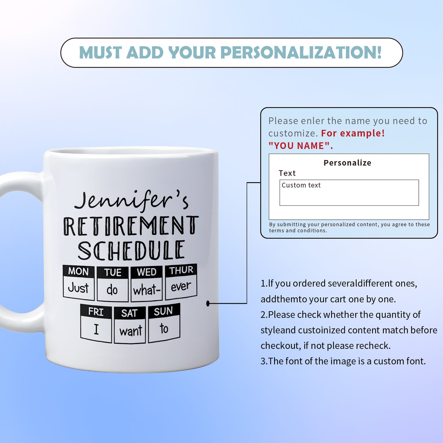 1pc Funny Retirement Mug with Personalized Name & Schedule - Ceramic Coffee Cup with Retirement Gift Idea, Retirement Party Favor for Women/Men, Grandma, Grandpa