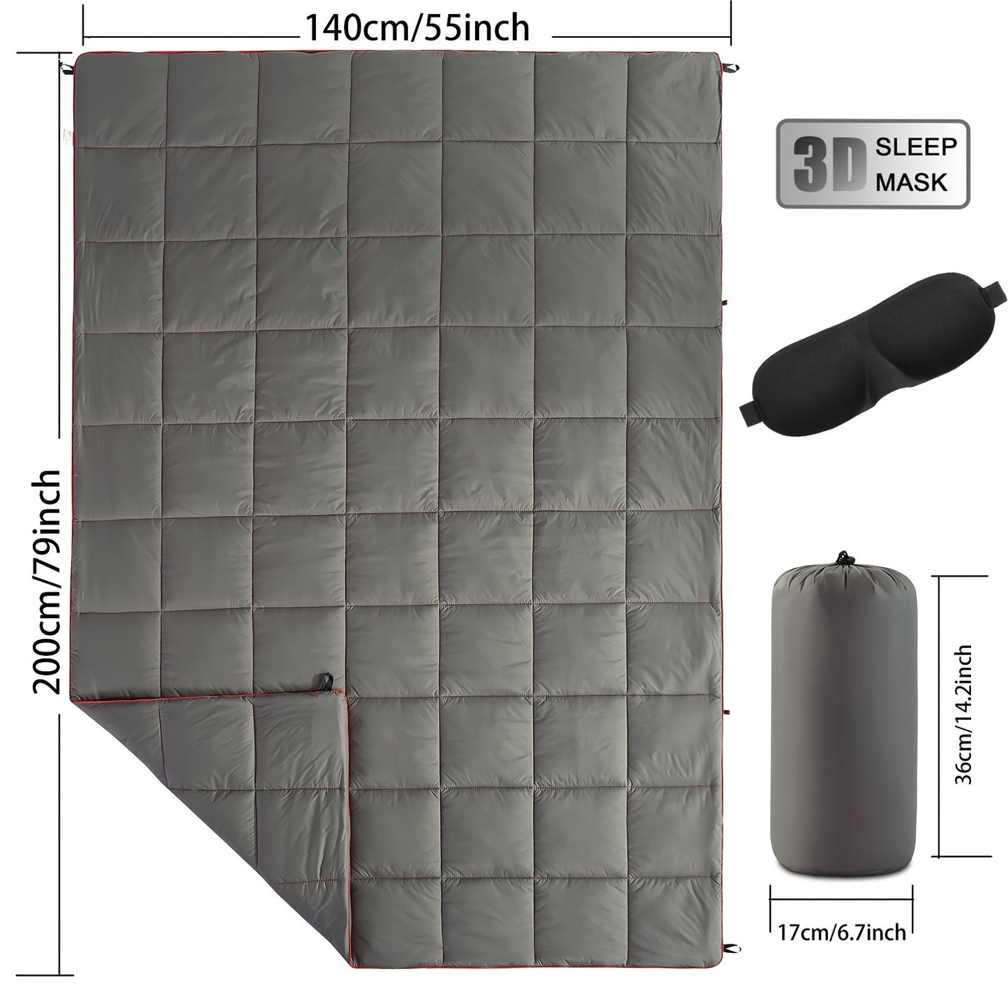 Ultra-Lightweight High Quality & Windproof Puffy Camping Blanket - All-Season Down Alternative Insulation, Portable Compact Travel Blanket with Carry Case, Fill for Camping, Hiking, Beach, Picnic, Indoor/Outdoor Use - Machine