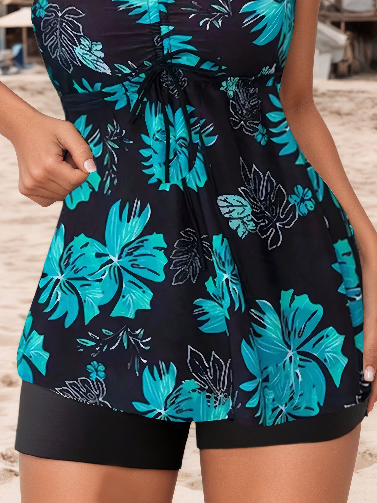 European And American Tropical Floral Halterneck Two Piece Bikini Set For Women With Belly Coverage Resort Swimwear