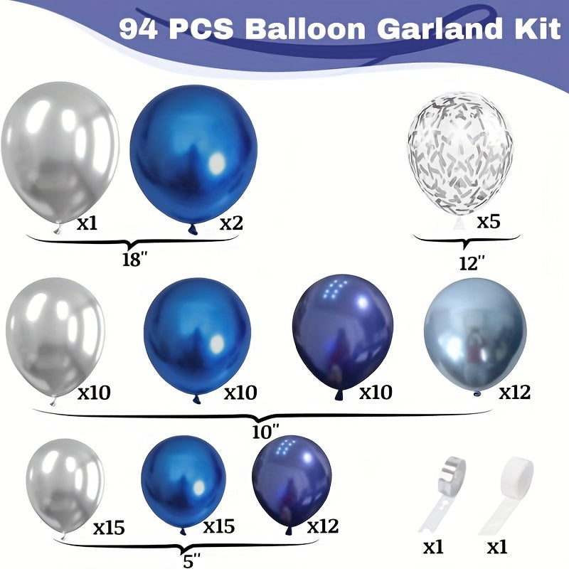 94 Piece Balloon Arch Kit In Navy Blue And Silvery With Confetti Balloons For Birthday Wedding Graduation Party Decor