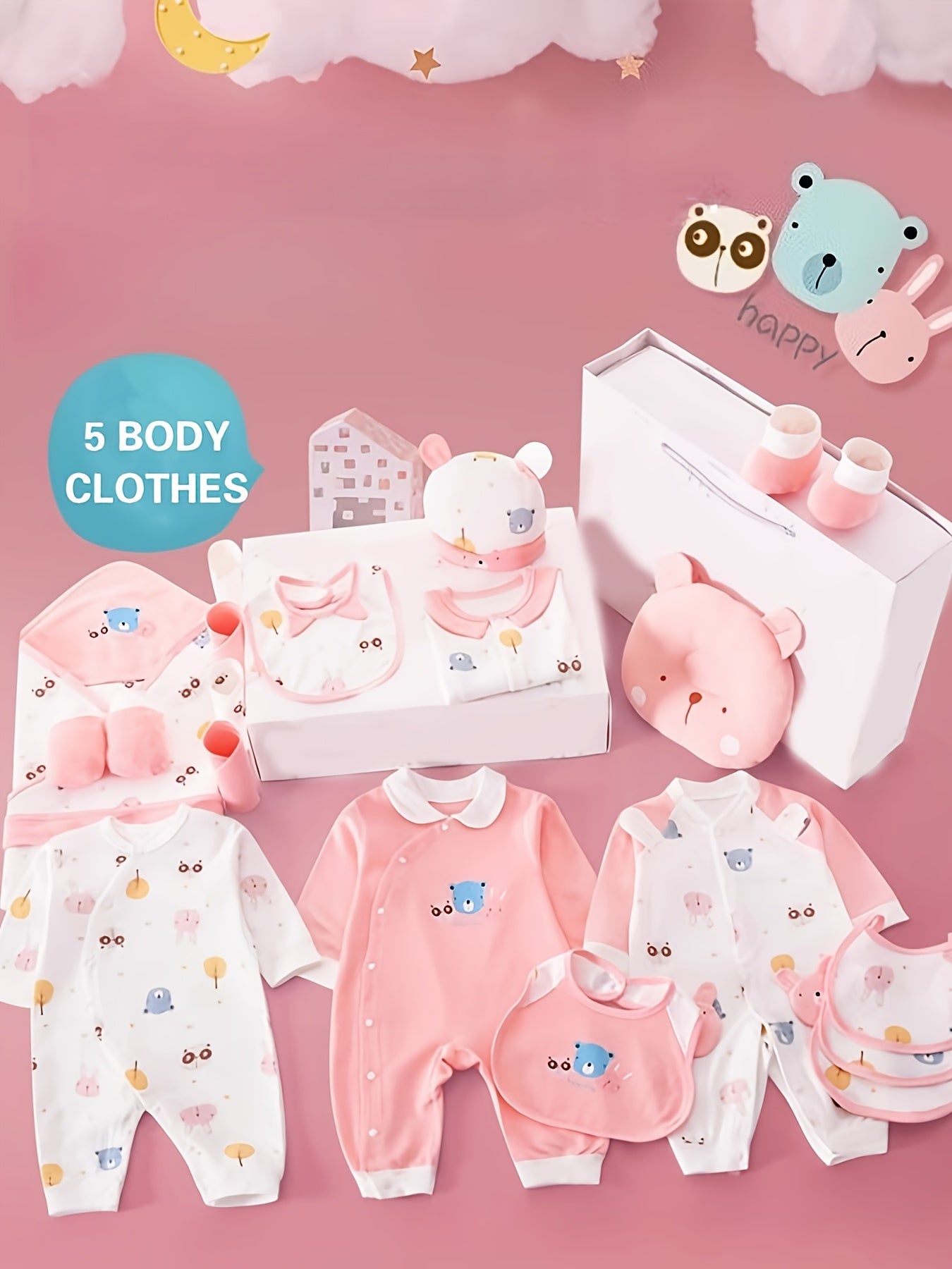 Baby Girl Clothes + Baby Items, Newborn Daily Necessities Complete Set, 0-3 Months, Total 27pcs, 5 Sets Of Clothes +Swaddle Blanket+ Hat + Bib + Hand And Foot Covers, Baby Fall Long Sleeve Suit, Baby Romper, Local Warehouse,