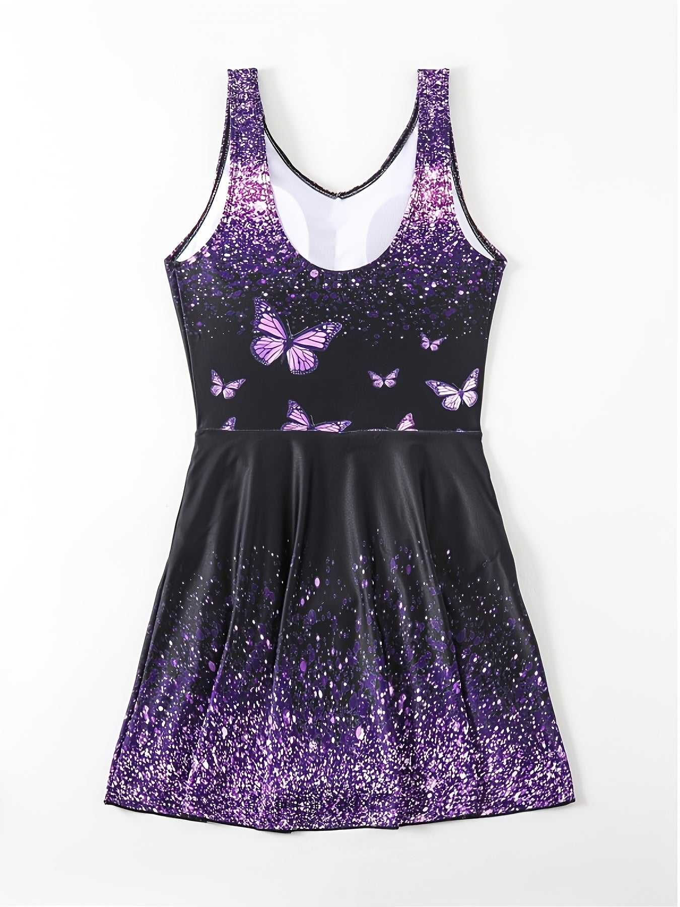 1pc Women's Elegant Skirted One-Piece Swimsuit - Sparkling Glitter Butterfly Tank Suit Suitable for Valentine's Beach/Pool Dates, Shapely Fit & Hand Washable Swimwear (Stock Available)