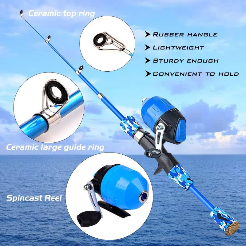 Fishing Rod and Reel Combo with Soft Bait Set, Collapsible Telescopic Pole, Pre- Line & Push Button Reel - Complete Fishing Kit for & Ages 6-10, Lightweight Portable Fishing Gear with Carry Case, Hooks, Swivels &
