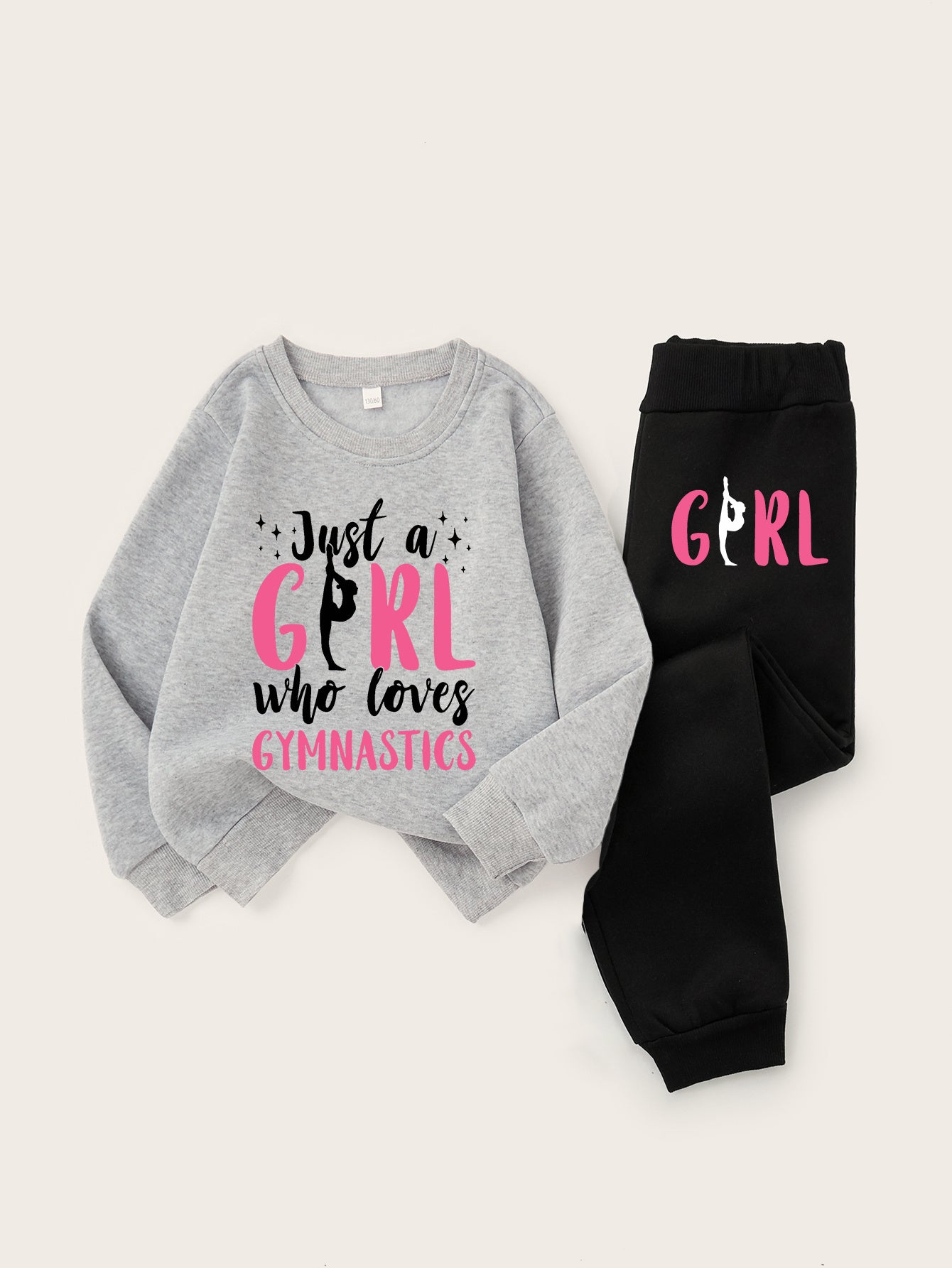 Girls Gymnastics Inspired Sweatshirt And Joggers Set Polyester Machine Washable