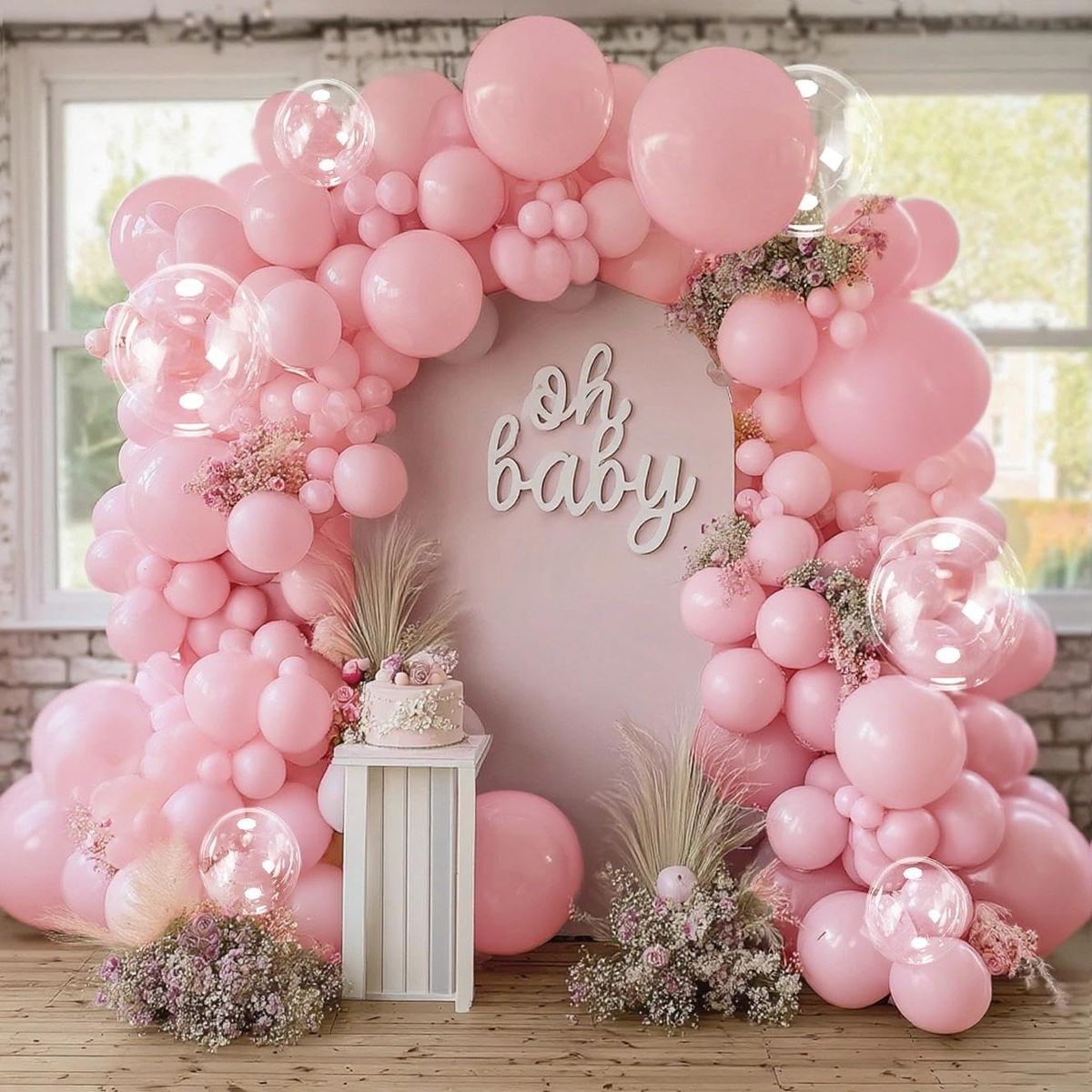 Pastel Pink Balloons Double Stuffed Pink Balloons Different Sizes Clear Bobo Balloon Garland Arch Kit 18/12/5 Inch for Birthday Shower Wedding Gender Reveal Party Decorations, Birthday Balloons Decoration Set, Balloon Garland