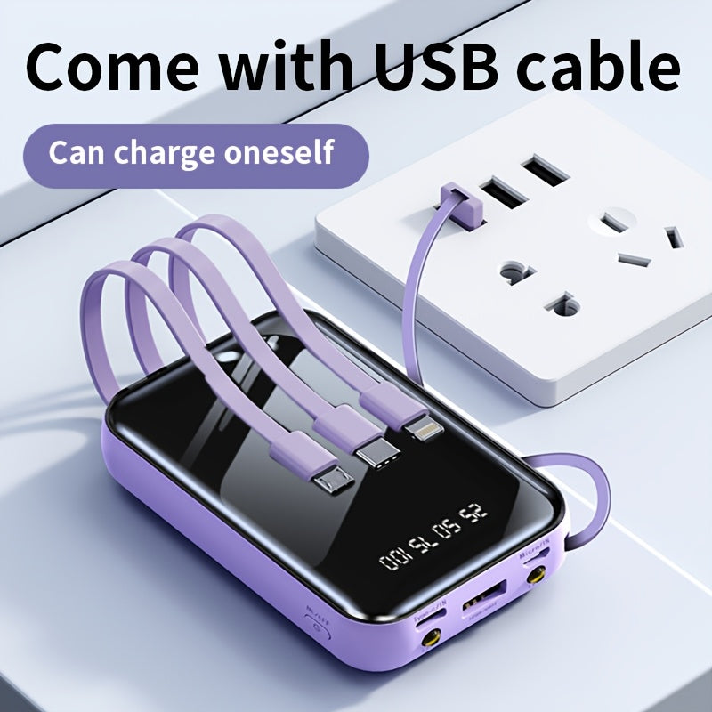 Portable Large Capacity Mobile Power Bank, Spare Battery Pack, Fast Charging, Built-in Intelligent Digital Display Of Power/multiple Data Cables/flashlight, Outdoor Portable Emergency Power Supply Device, Gift For Relatives A