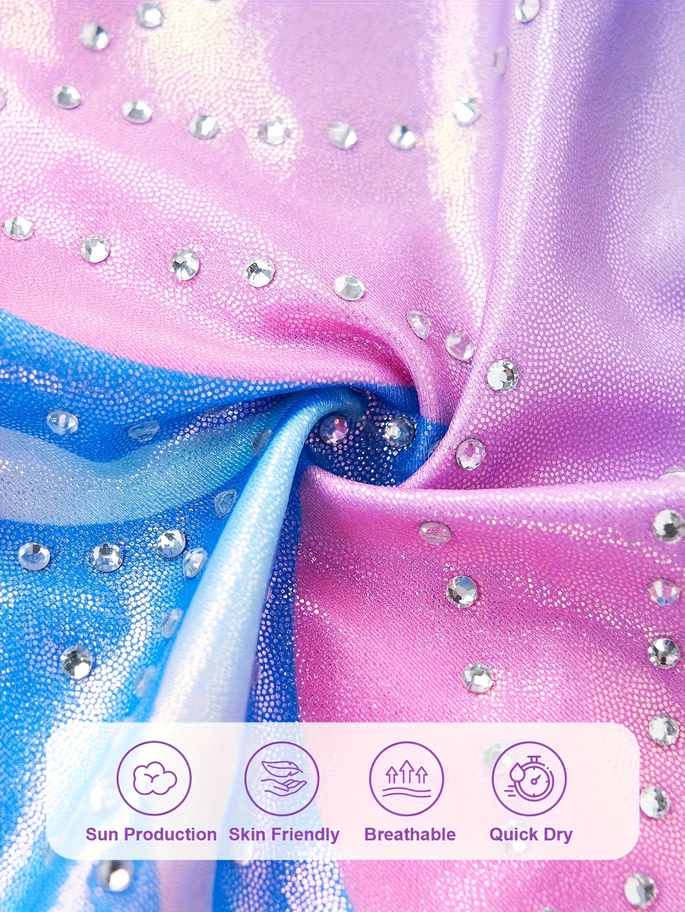 Girls Gymnastics Set Leotard Shorts Hair Tie With Gradient Glitter