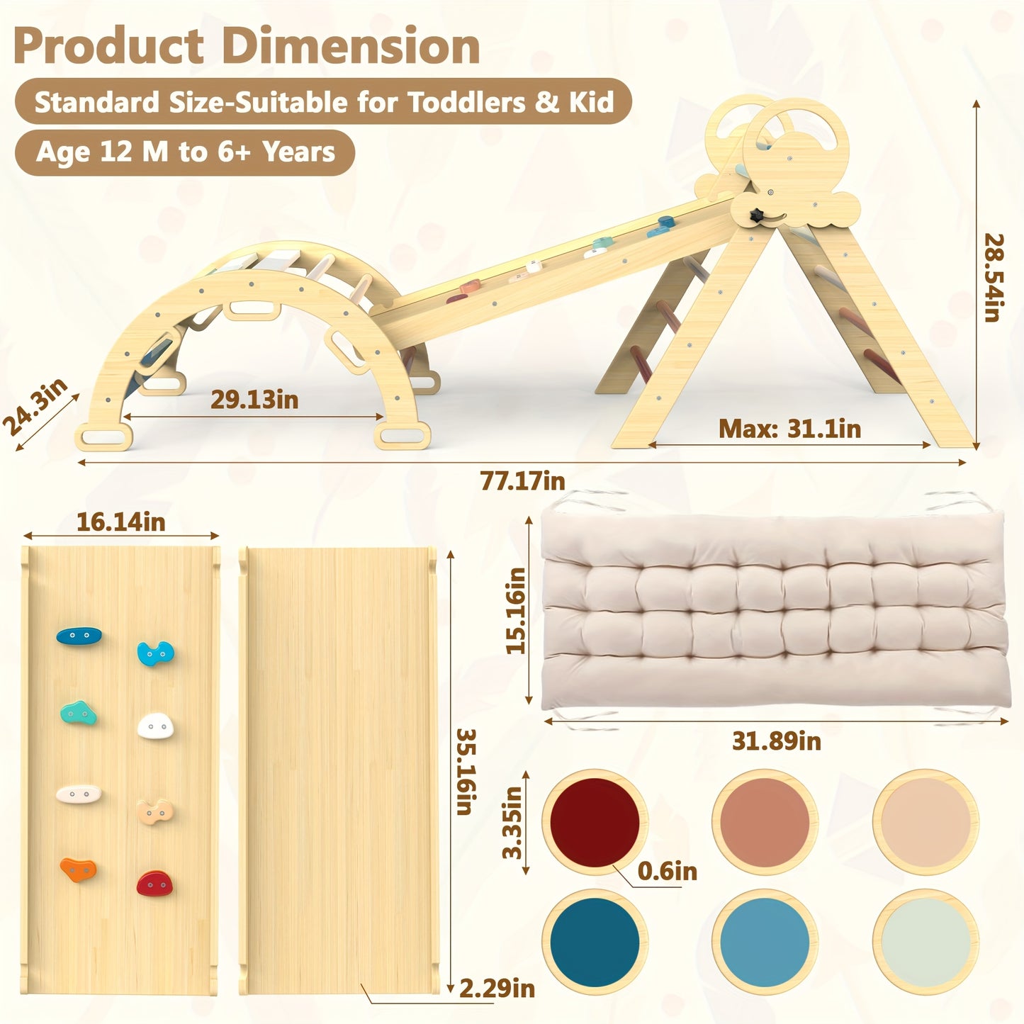 Pikler Triangle Set With Cushion and Bonus Stepping Stones