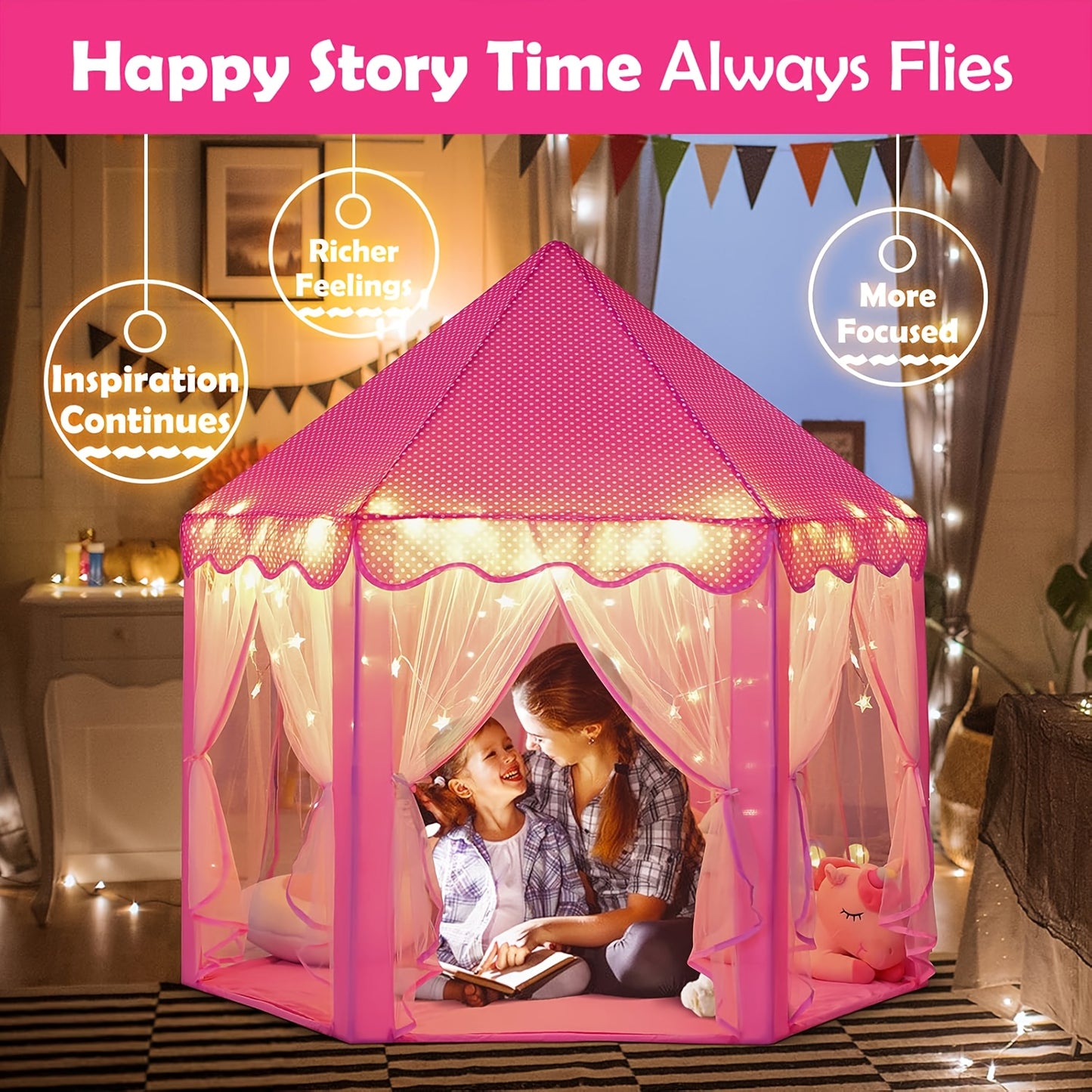 Large Castle Kids Play Tent, Pink, Indoor & Outdoor Playhouse, Ideal Gift for Halloween, Christmas & Easter, Fun Toys & Room Decor for Kids