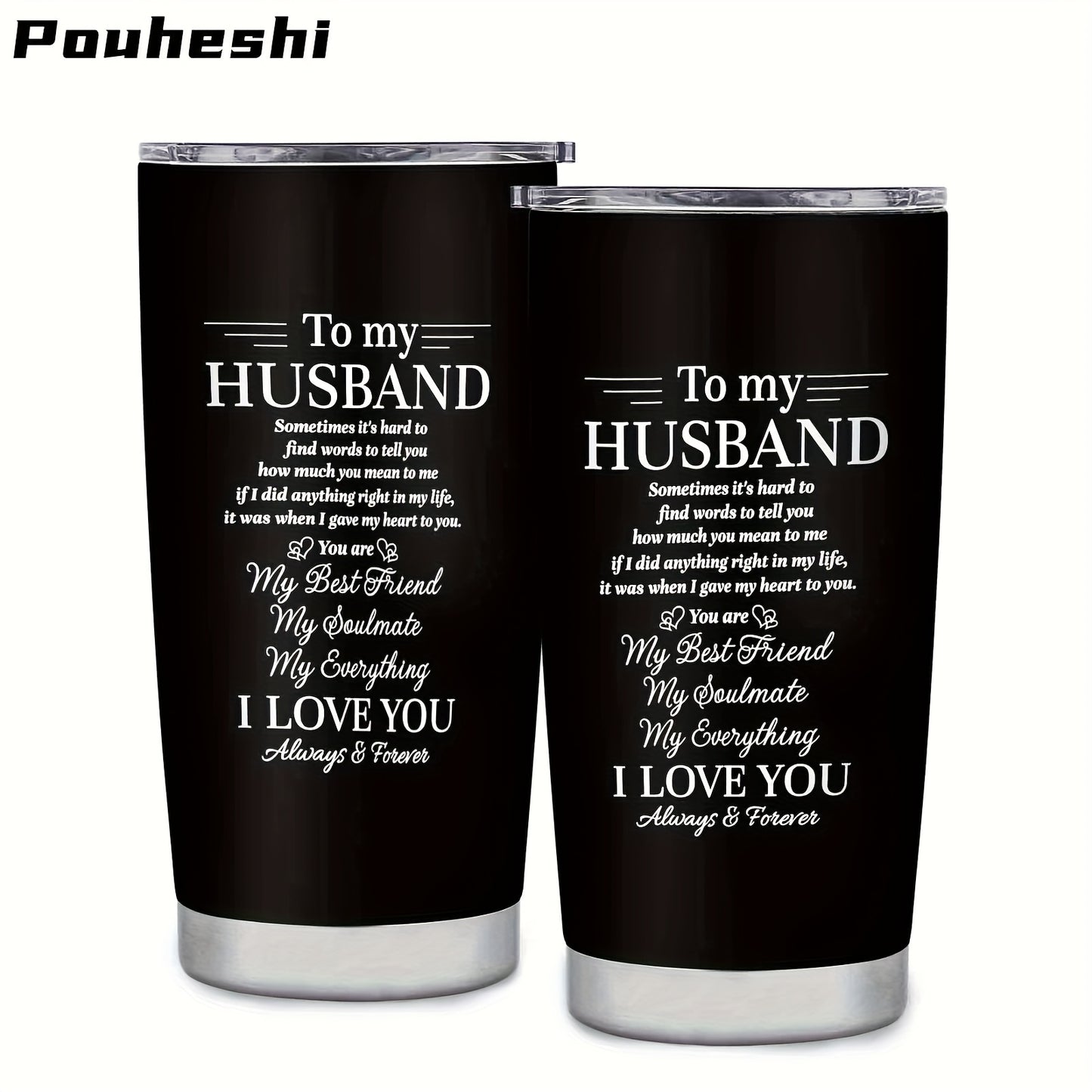 1pc 20oz Stainless Steel "to My Husband" Insulated Water Bottle with Sliding Lid & Straw - Double-Wall Vacuum Insulation, Leak-Proof, -Slip Grip, Message Engravable - Reusable Gift for Husband, Christmas, Anniversary, Valenti