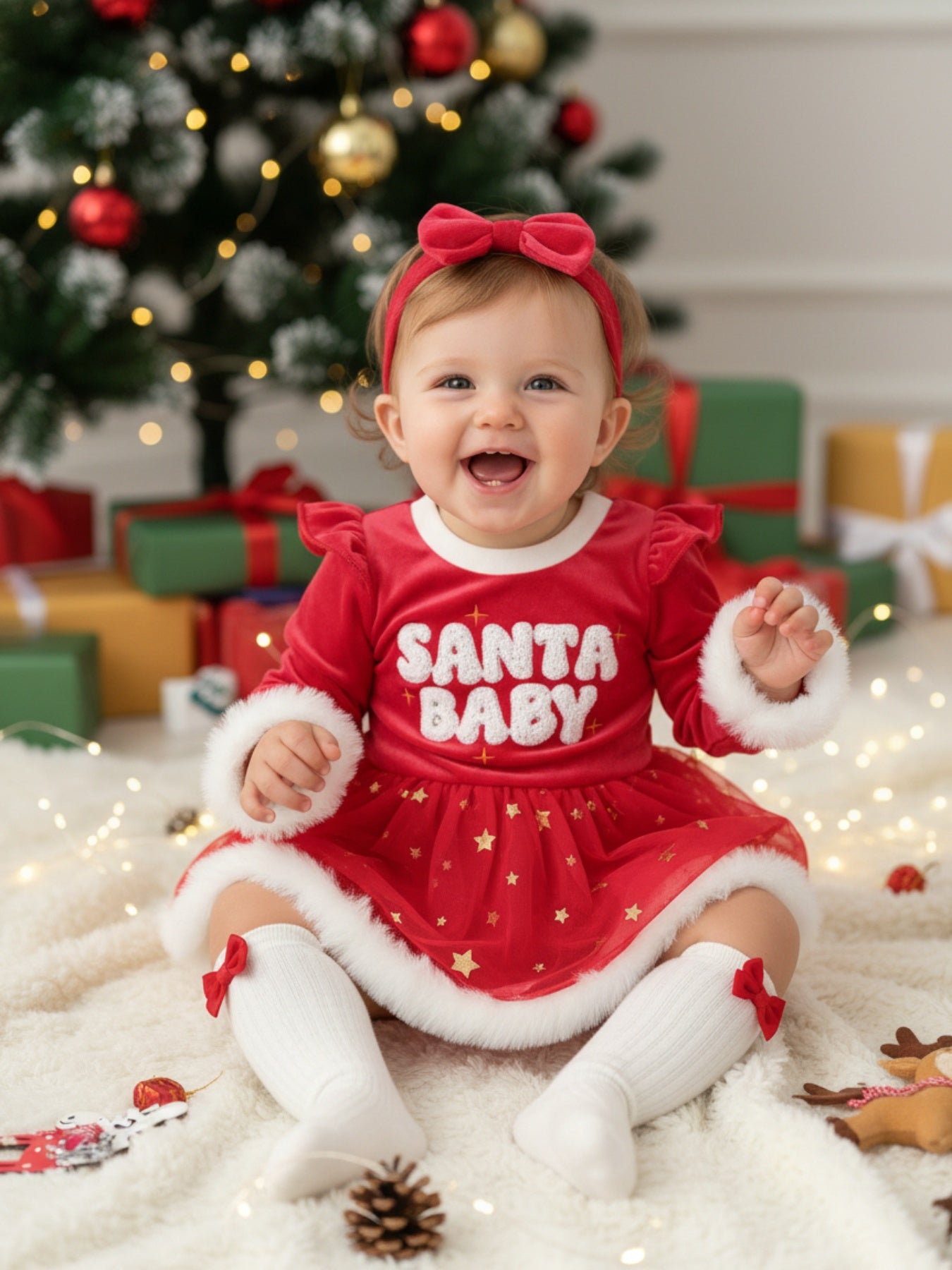 Troopville Newborn My First Christmas Romper Dress Headband