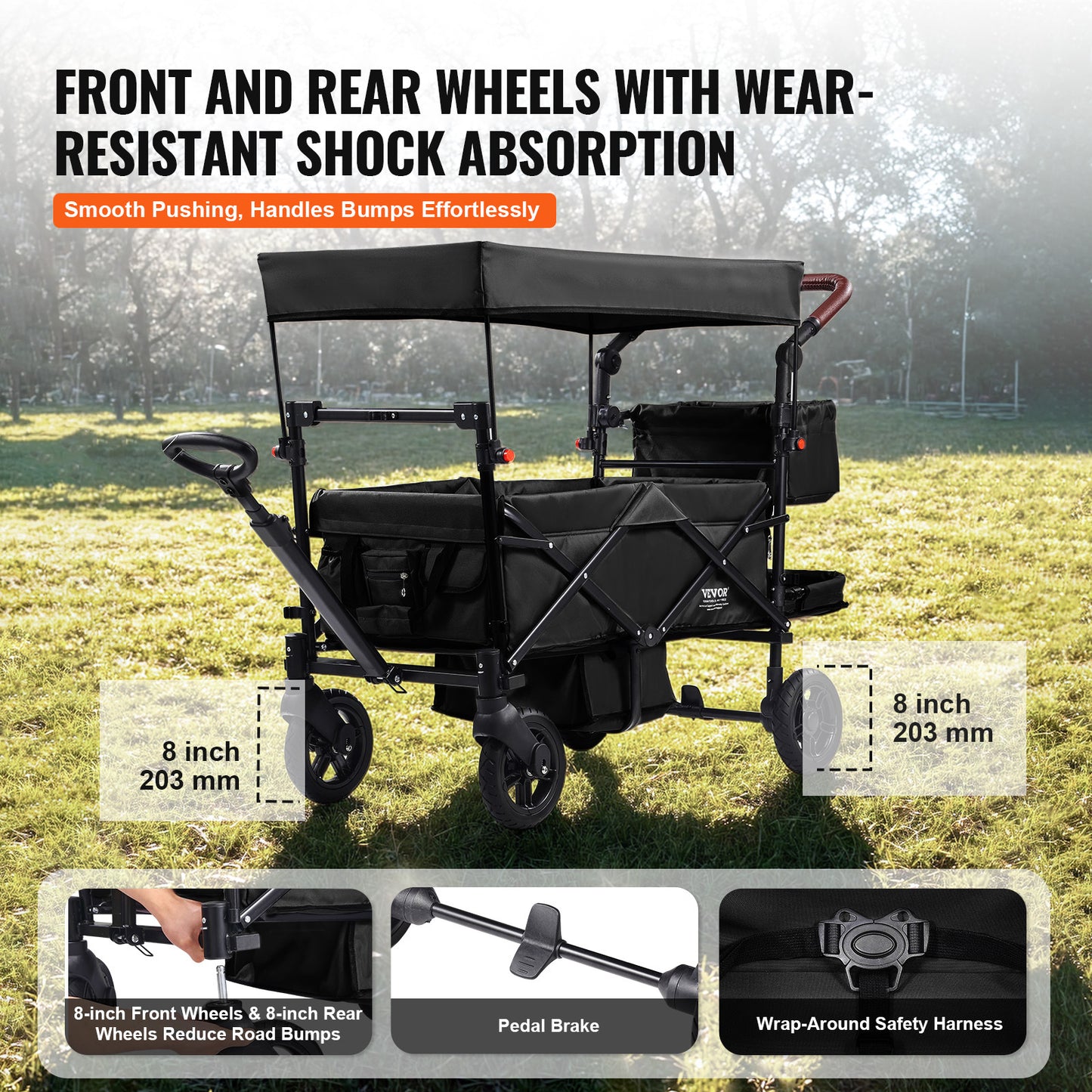 VEVOR Tandem Stroller For 2 Kids Adjustable Handle Canopy