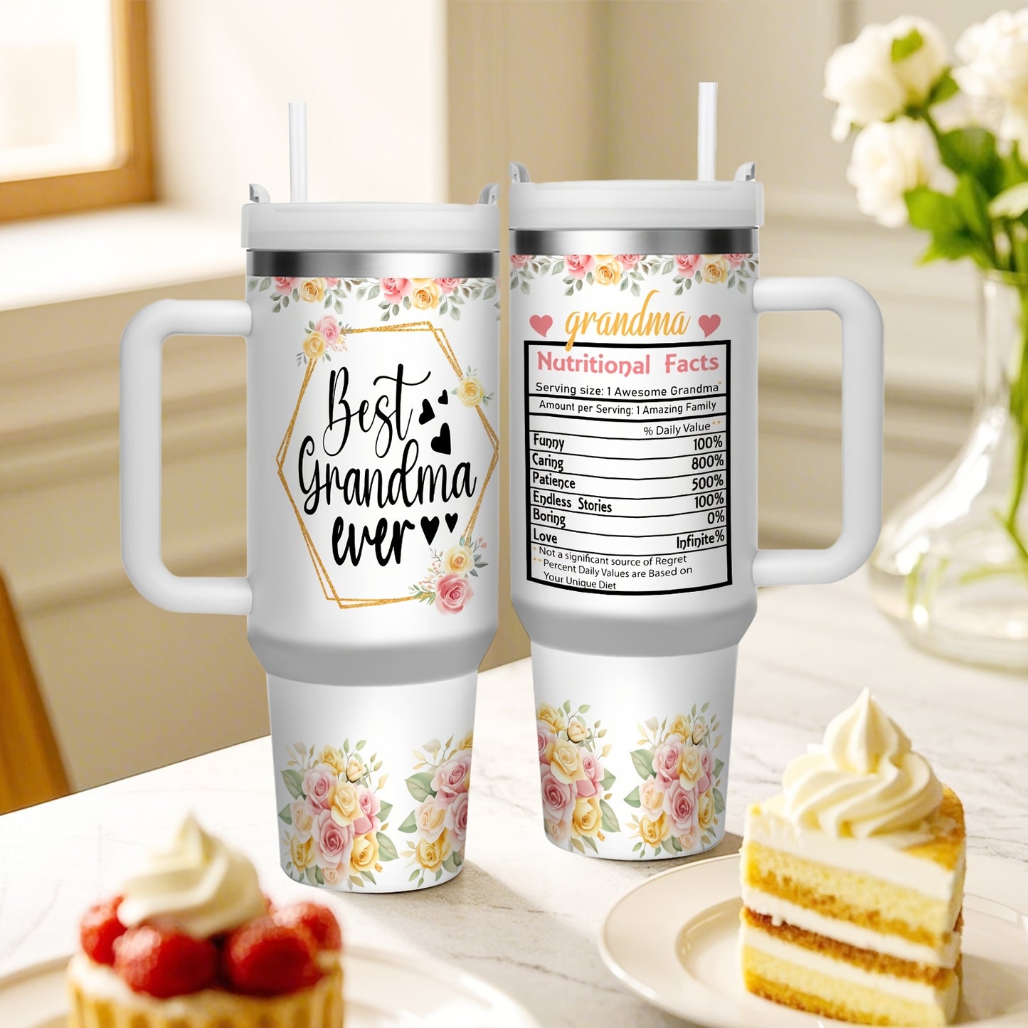 1pc 40 OZ Insulated Stainless Steel Tumbler - Keeps Drinks Cold For 24 H- Hot For 12 H -Durable, Portable & Stylish | Perfect For Home, Office -Everyday Use - Thoughtful Gift For Mama, Grandma, Aunt, Sister, Girlfriend - Wife